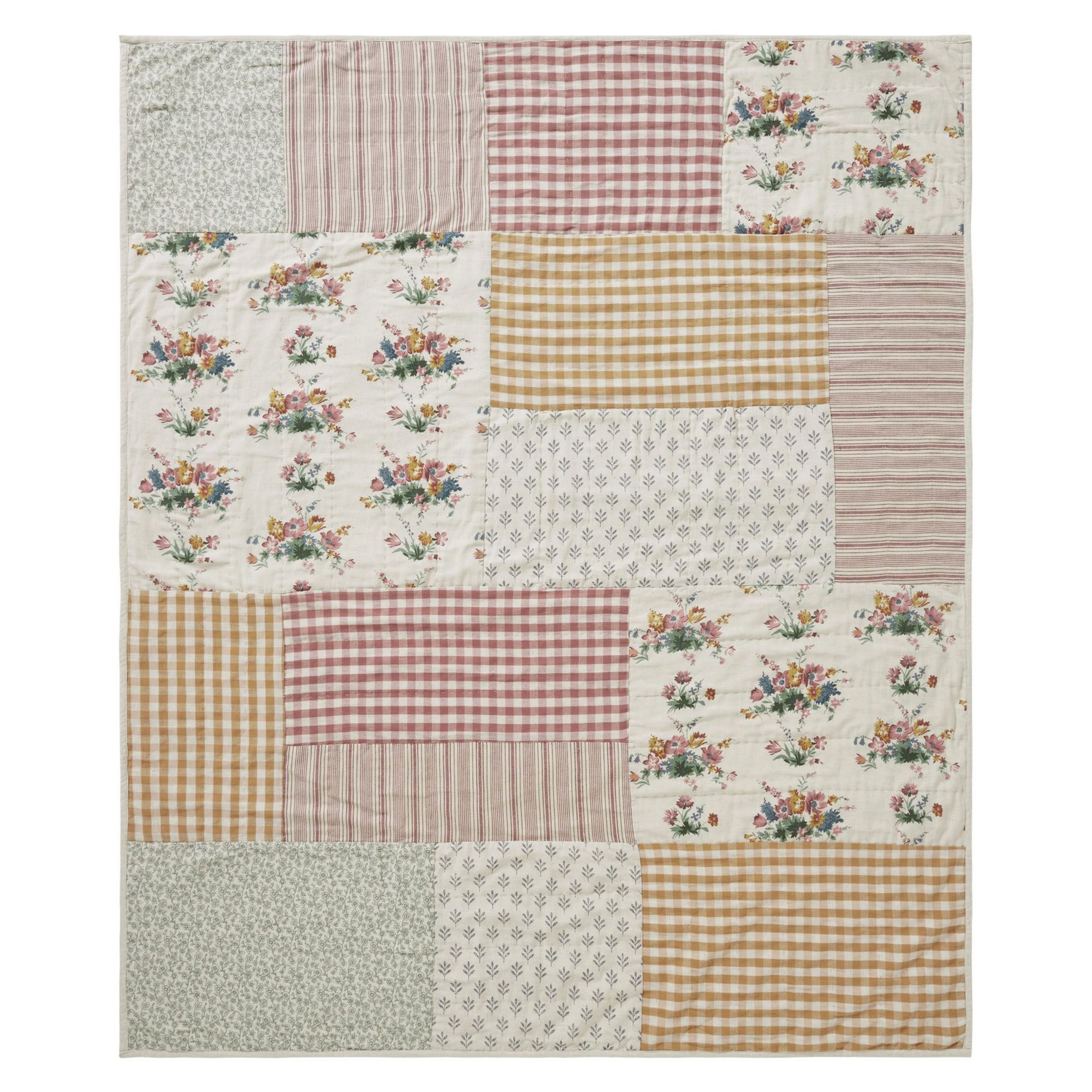 Floral Gingham Patchwork Throw Blanket Multi Warm 50 x 60