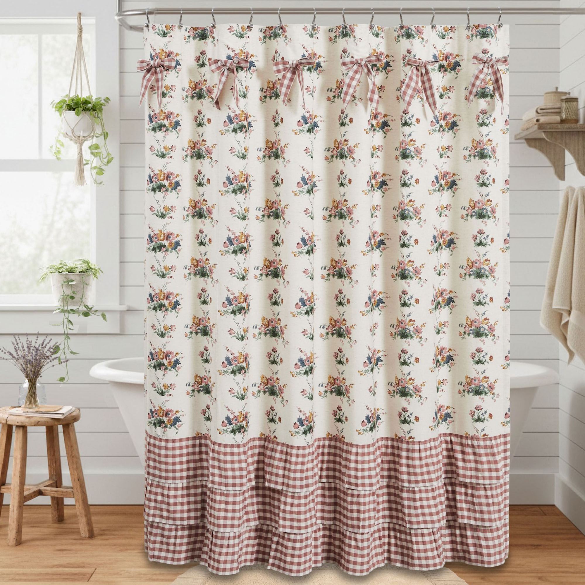 Floral Gingham Shower Curtain Multi Warm 72 x 72