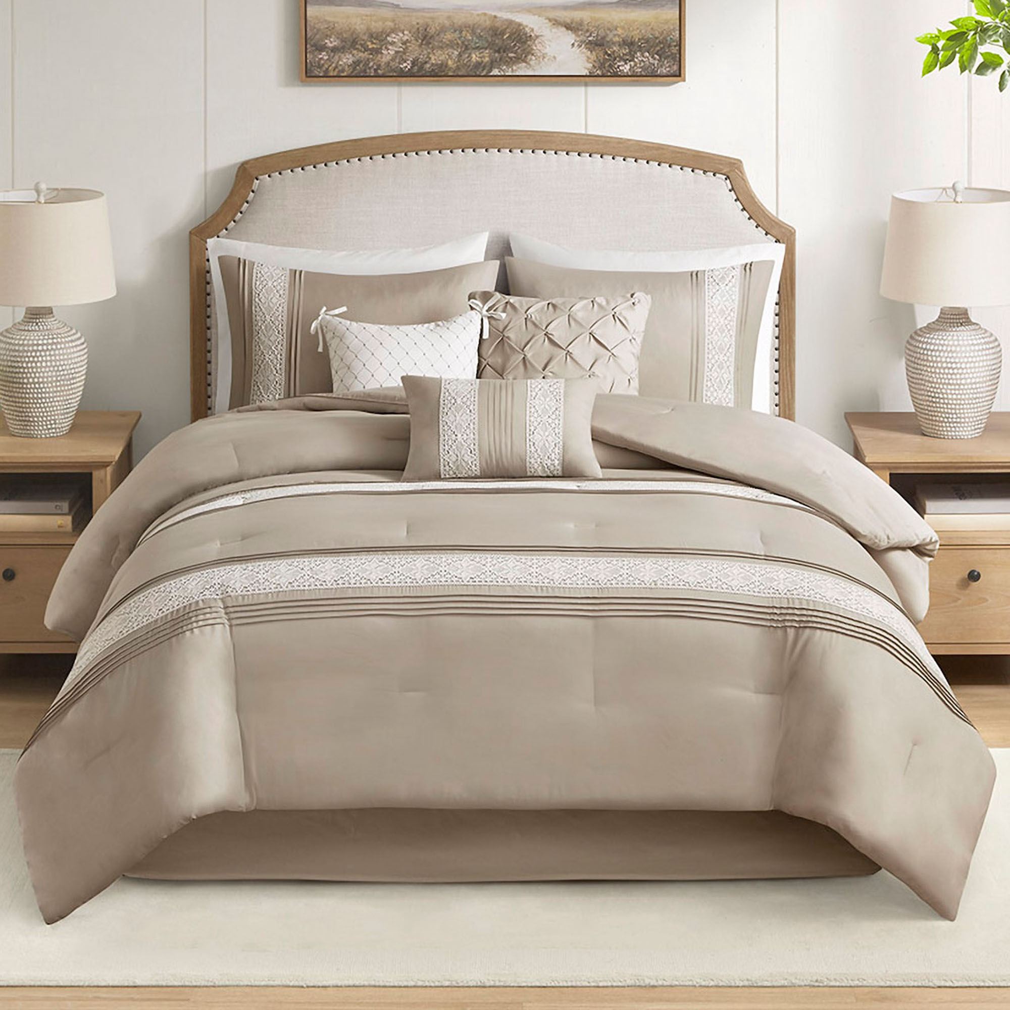 Lacey Comforter Bed Set Light Taupe