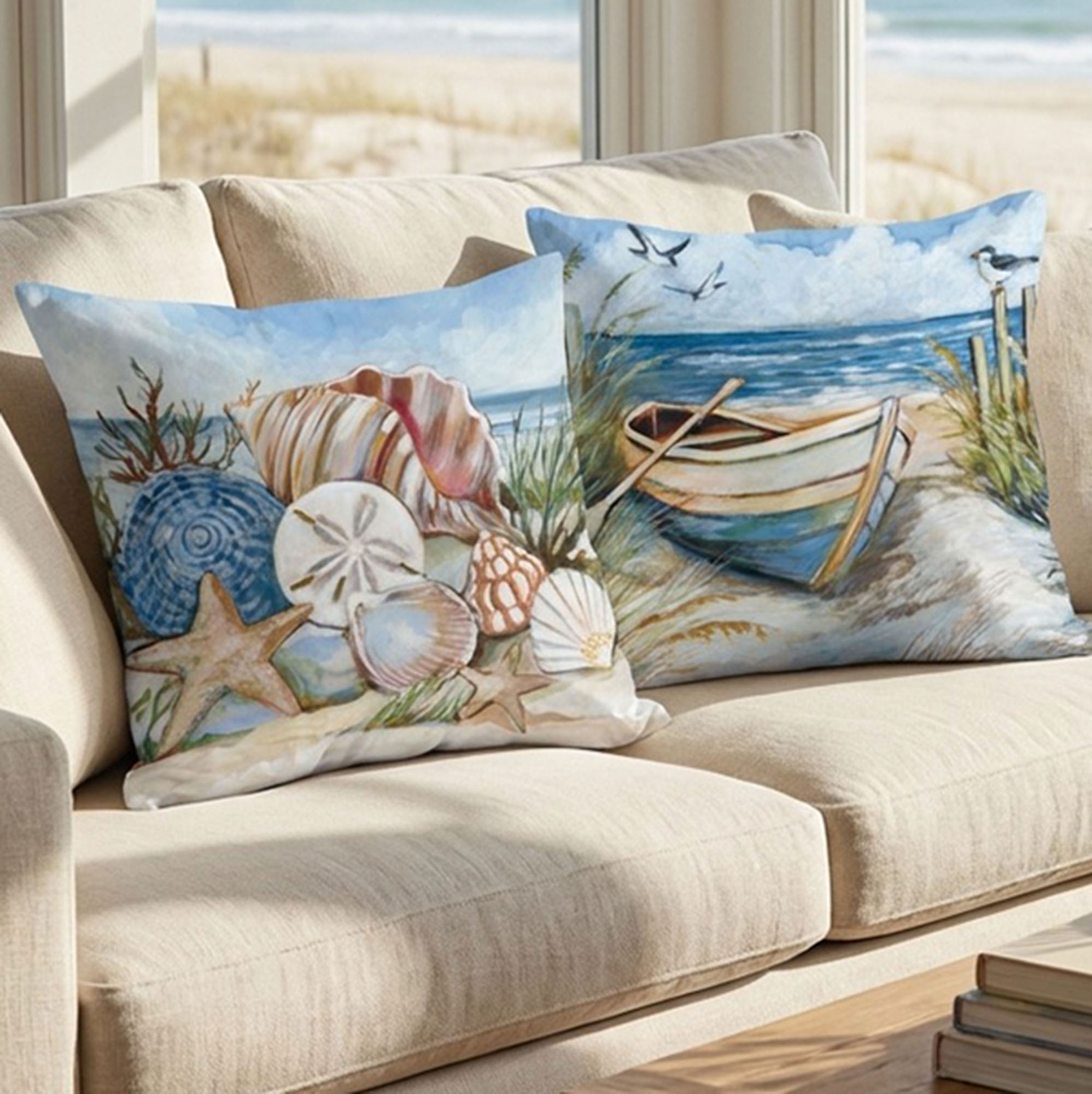 Boat on Seashore Pillow Multi Earth