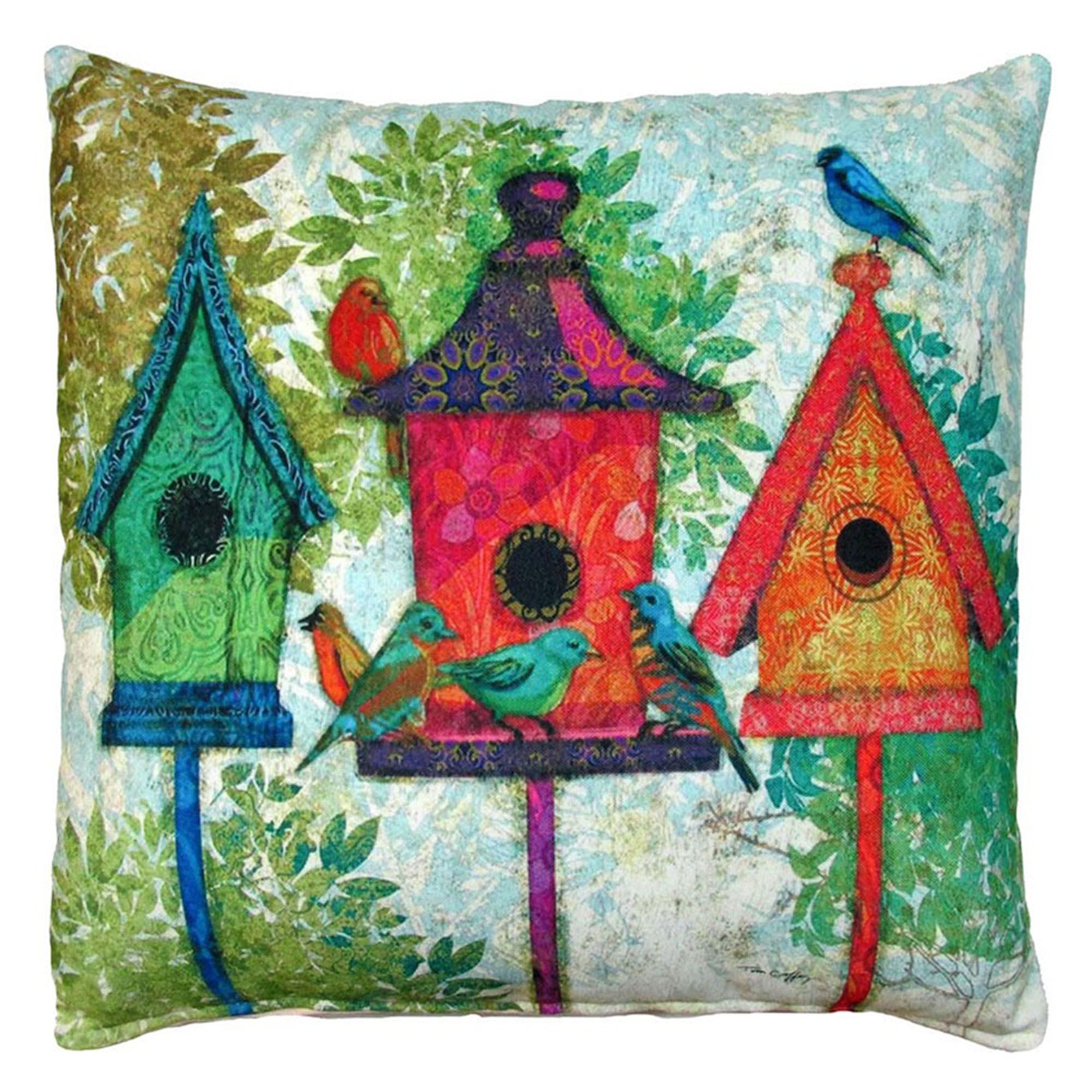 Garden Birdhouse Trio Pillow Multi Earth