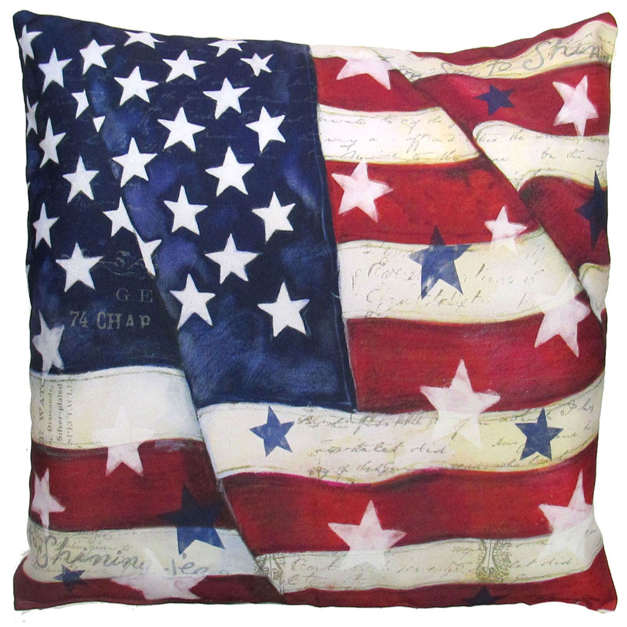 American Flag with Stars Pillow Blue 18 Square