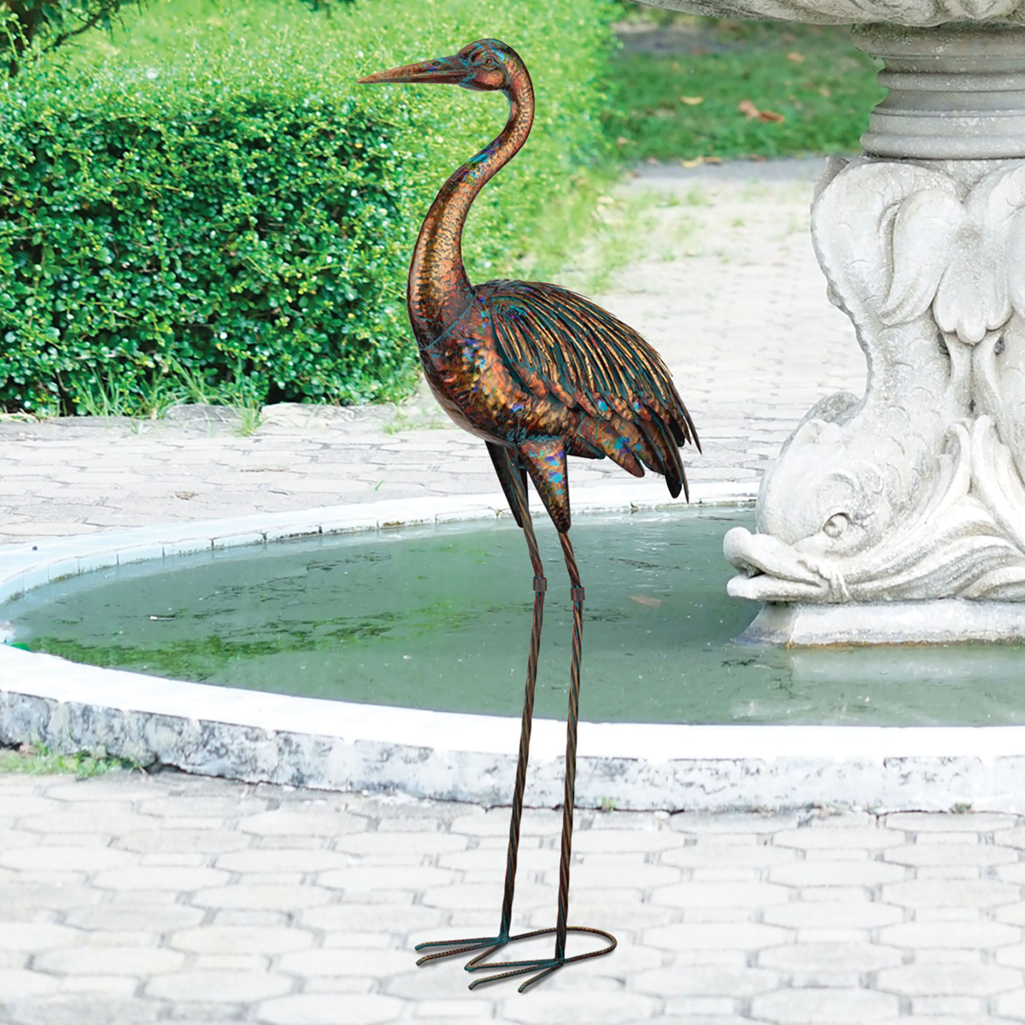 Illumine Crane Looking Down Sculpture Bronze