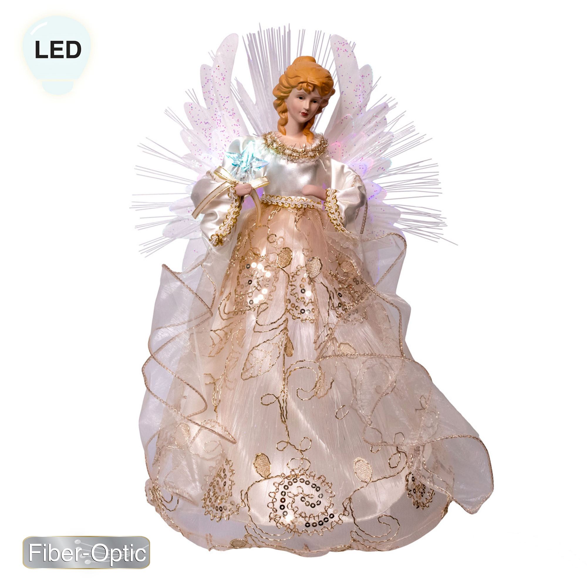 Ariella Angel Lighted Tree Topper Ivory/Gold