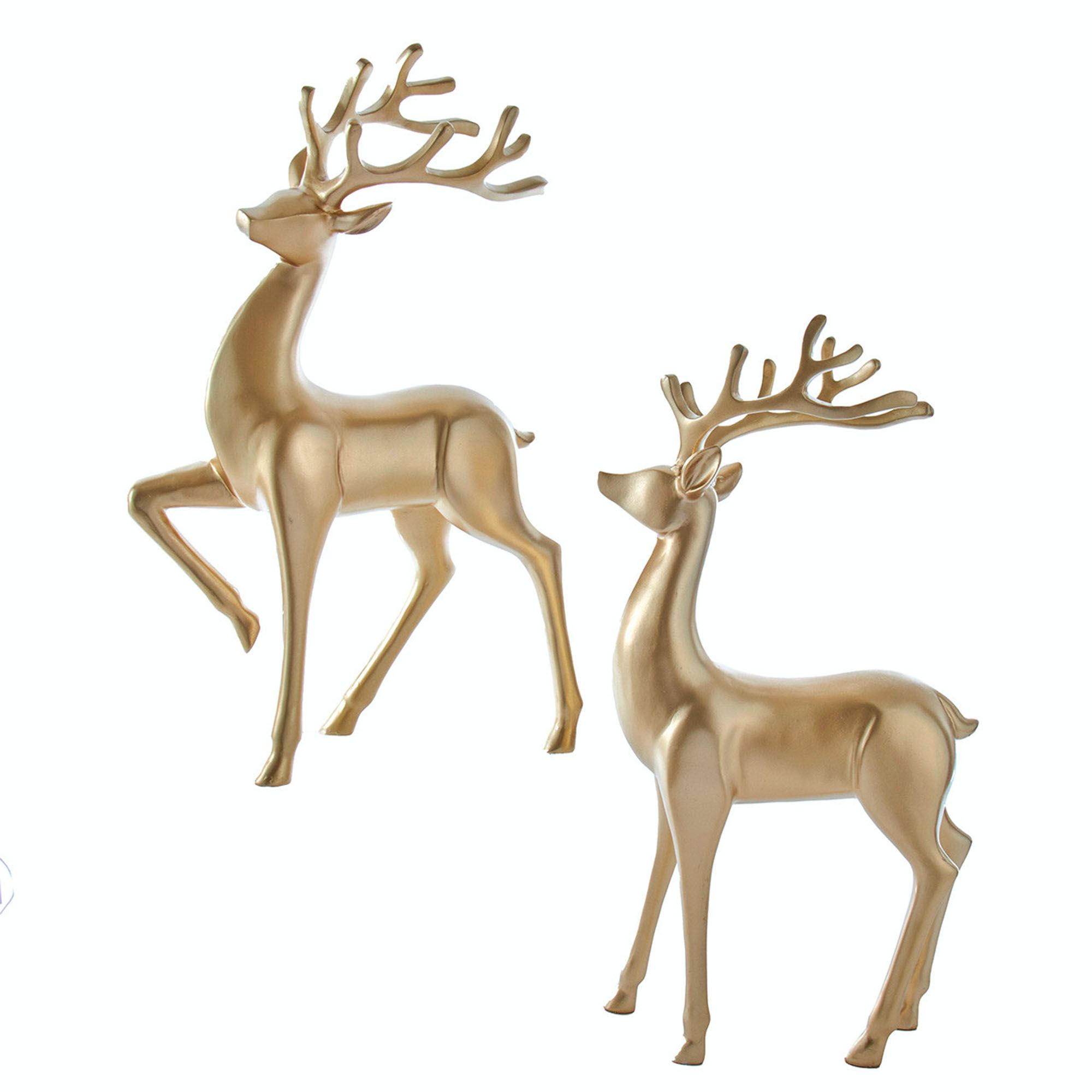 Glistening Deer Figures Gold Set of Two