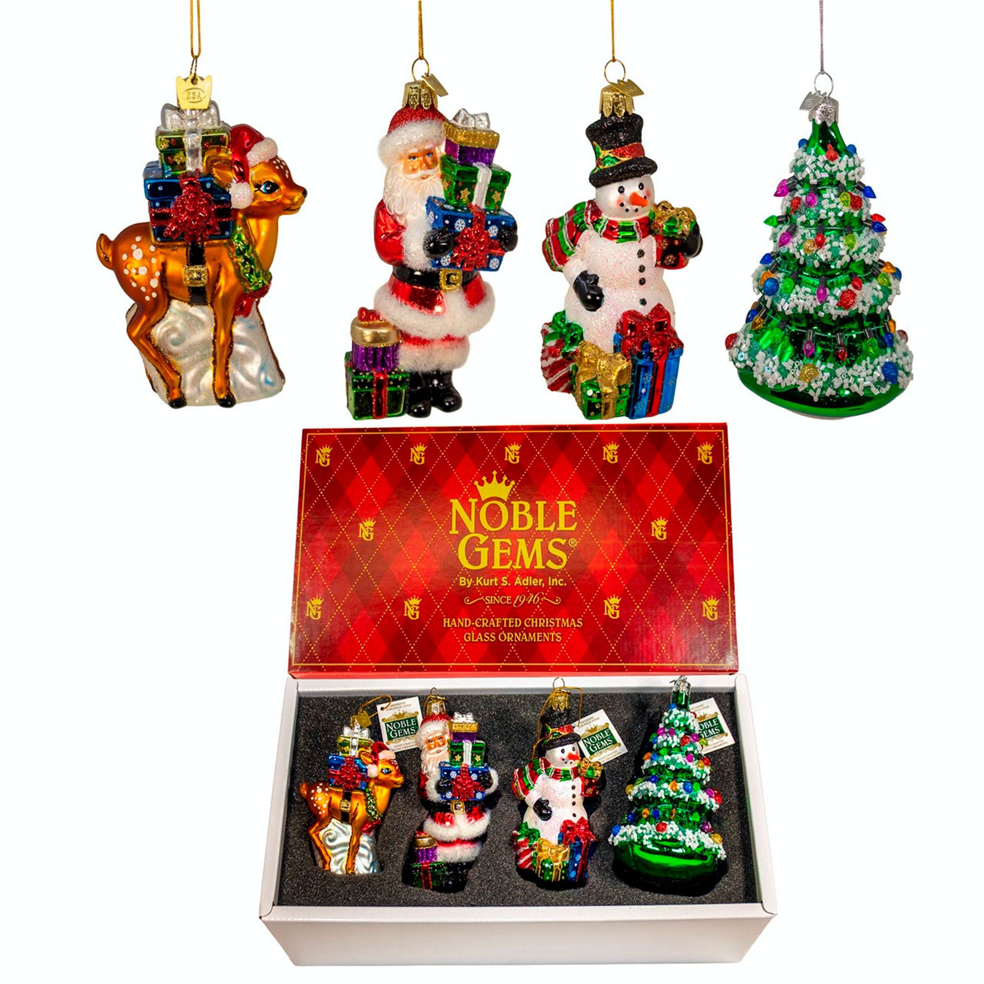 Traditional Glass Christmas Ornaments Multi Warm Set of Four