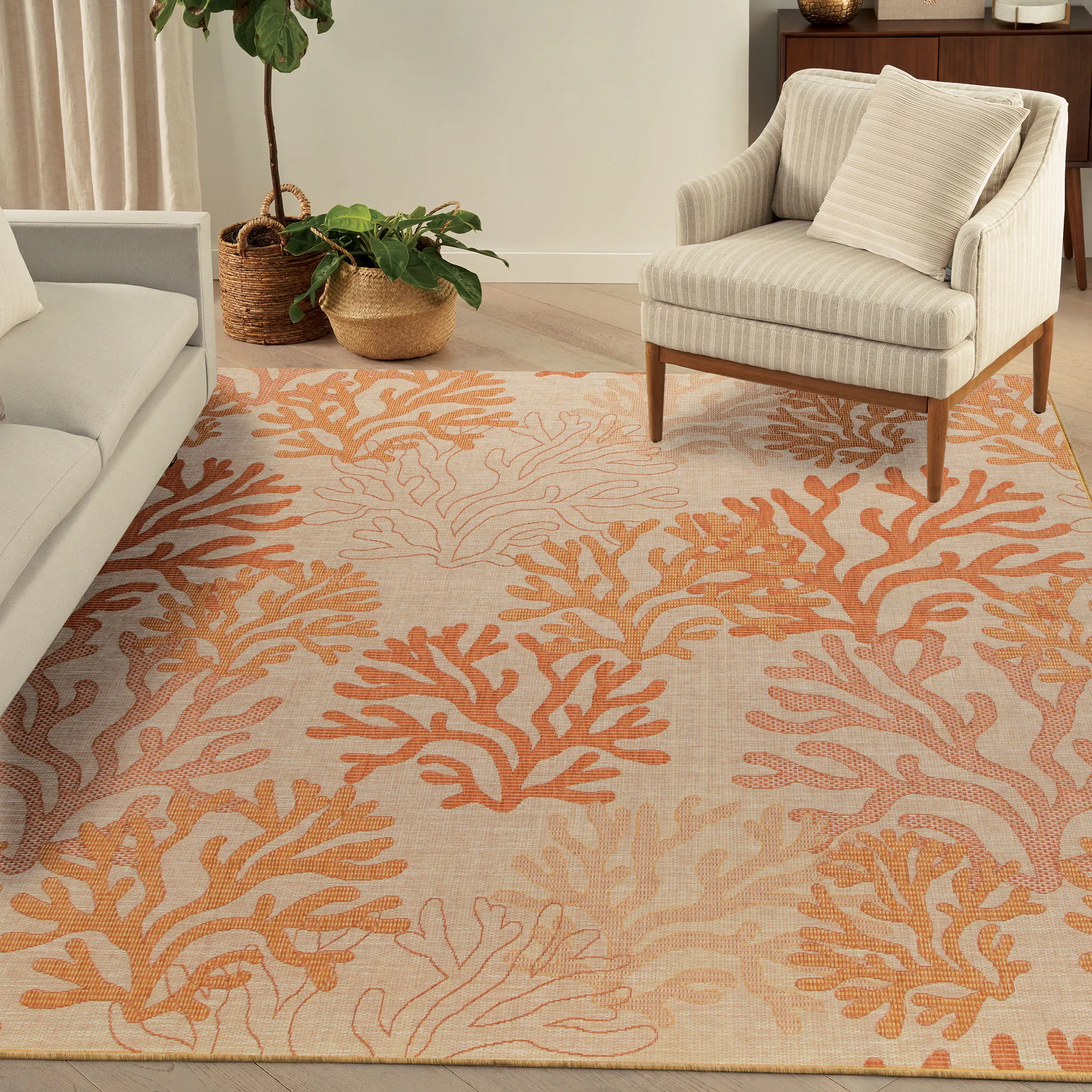 Large Coastal Rectangle Rug Coral Shore Coastal Indoor Outdoor Rugs