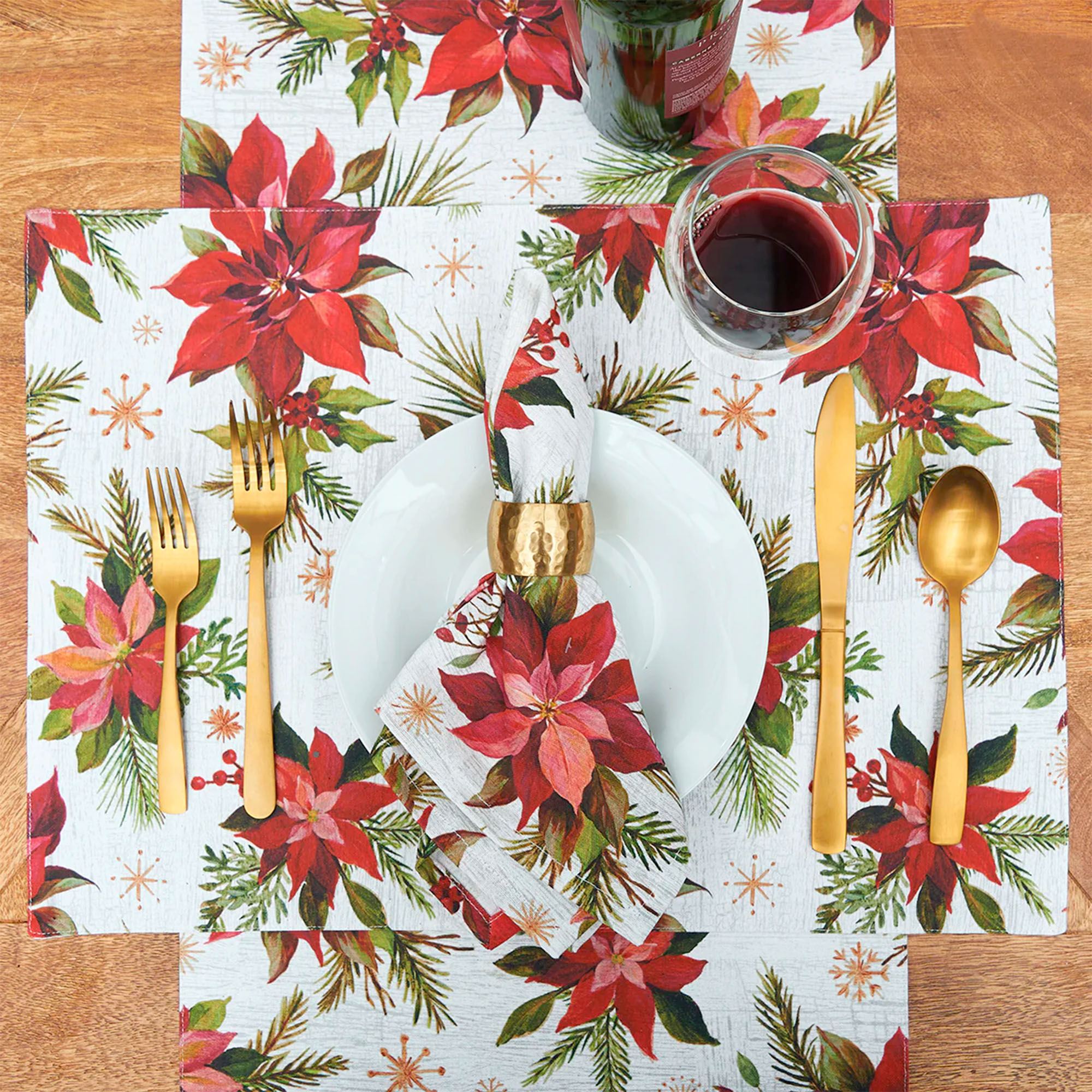 Poinsettia Moments Table Runner Red 14 x 72