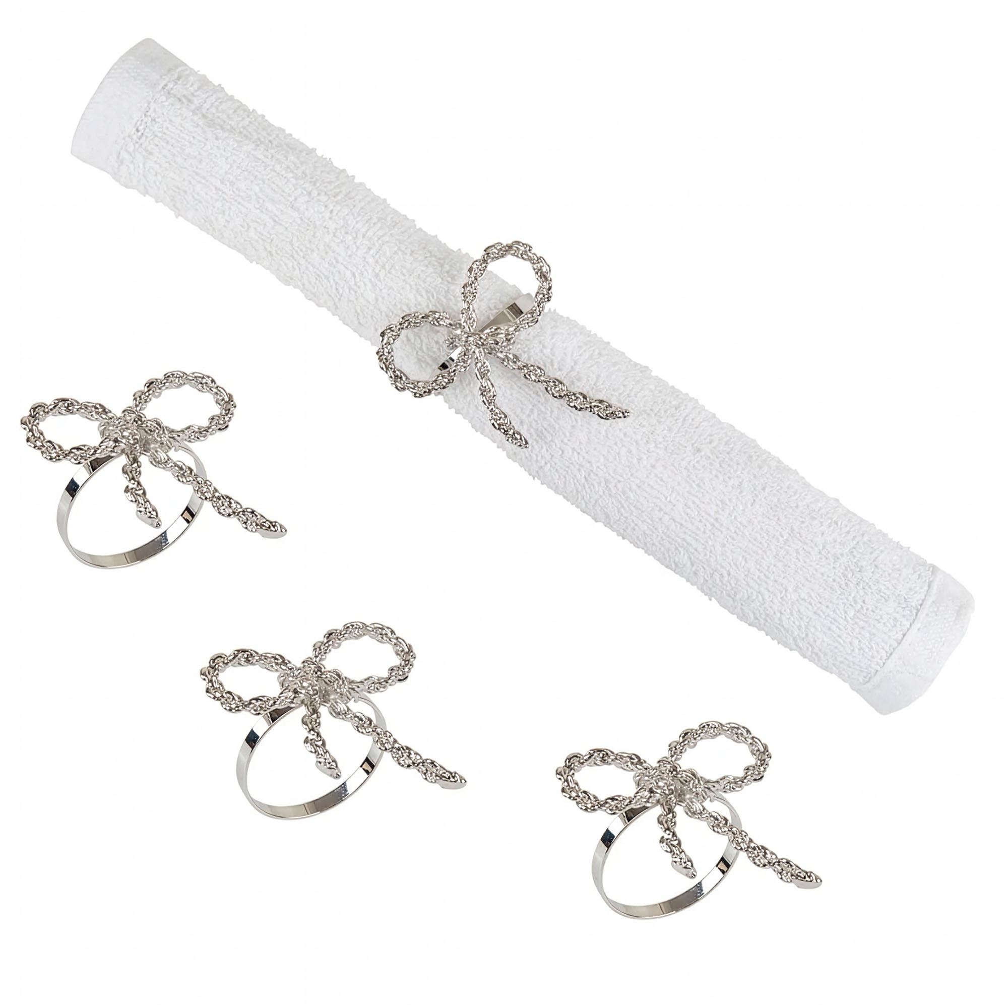 Graceful Bow Napkin Rings Silver Set of Four