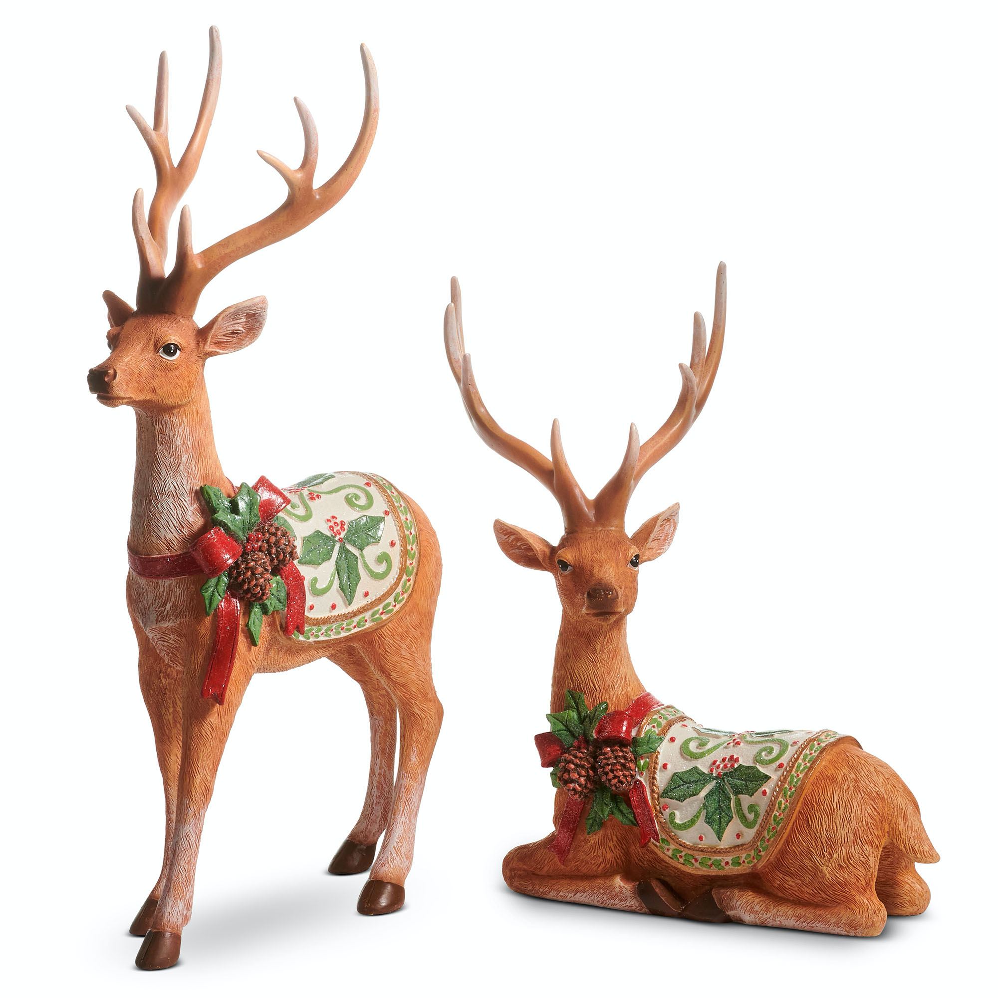Christmas Deer Figures Brown Set of Two