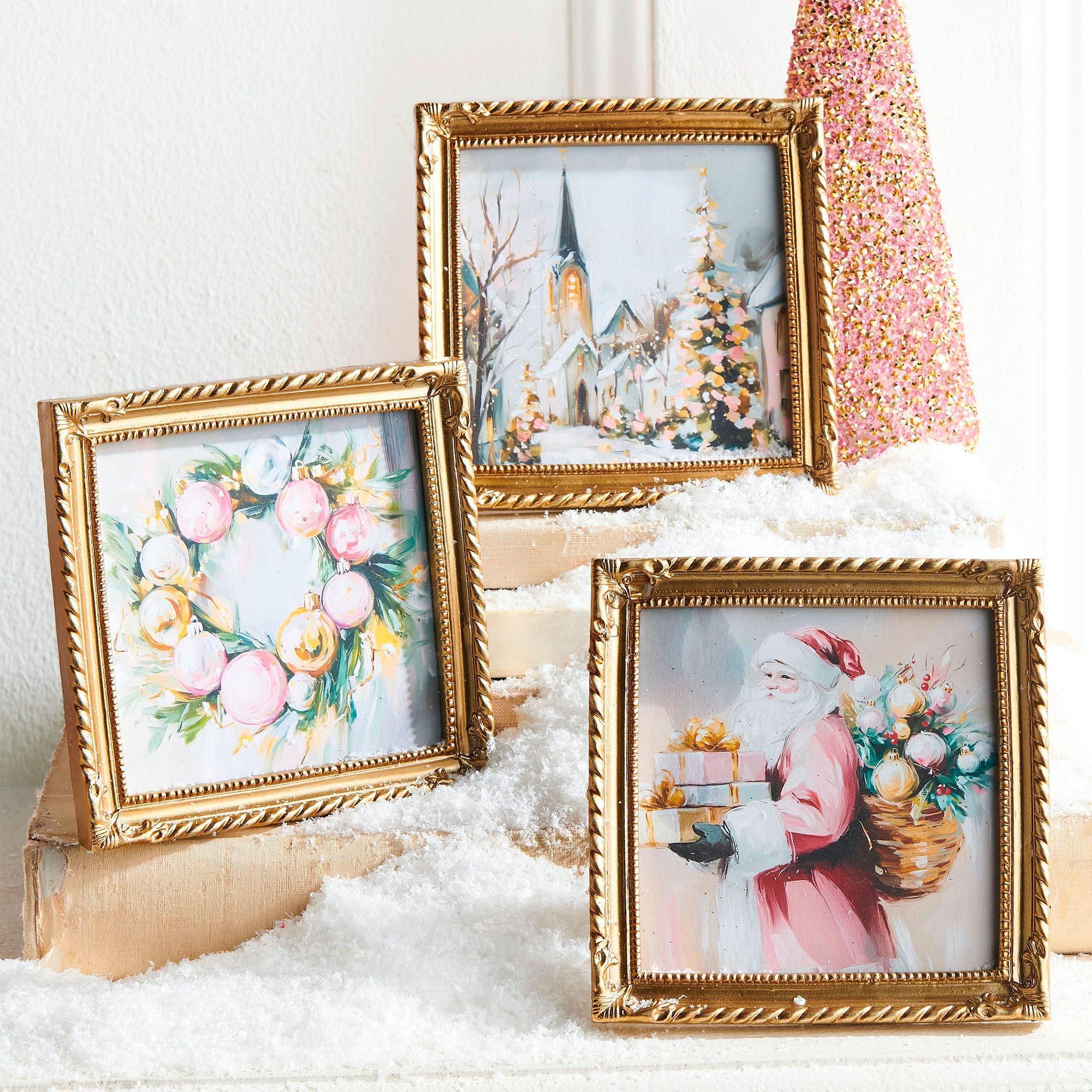 Twilight Tidings Mini Framed Tabletop Art Multi Pastel Set of Three