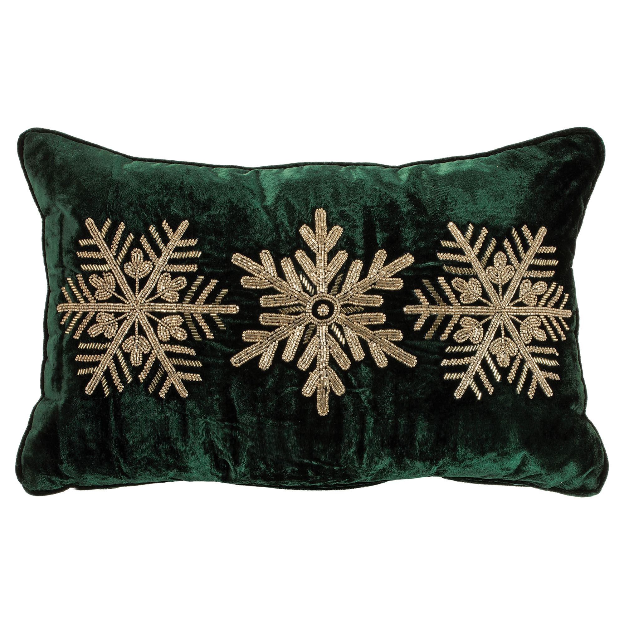 Beaded Snowflake Decorative Pillow Green