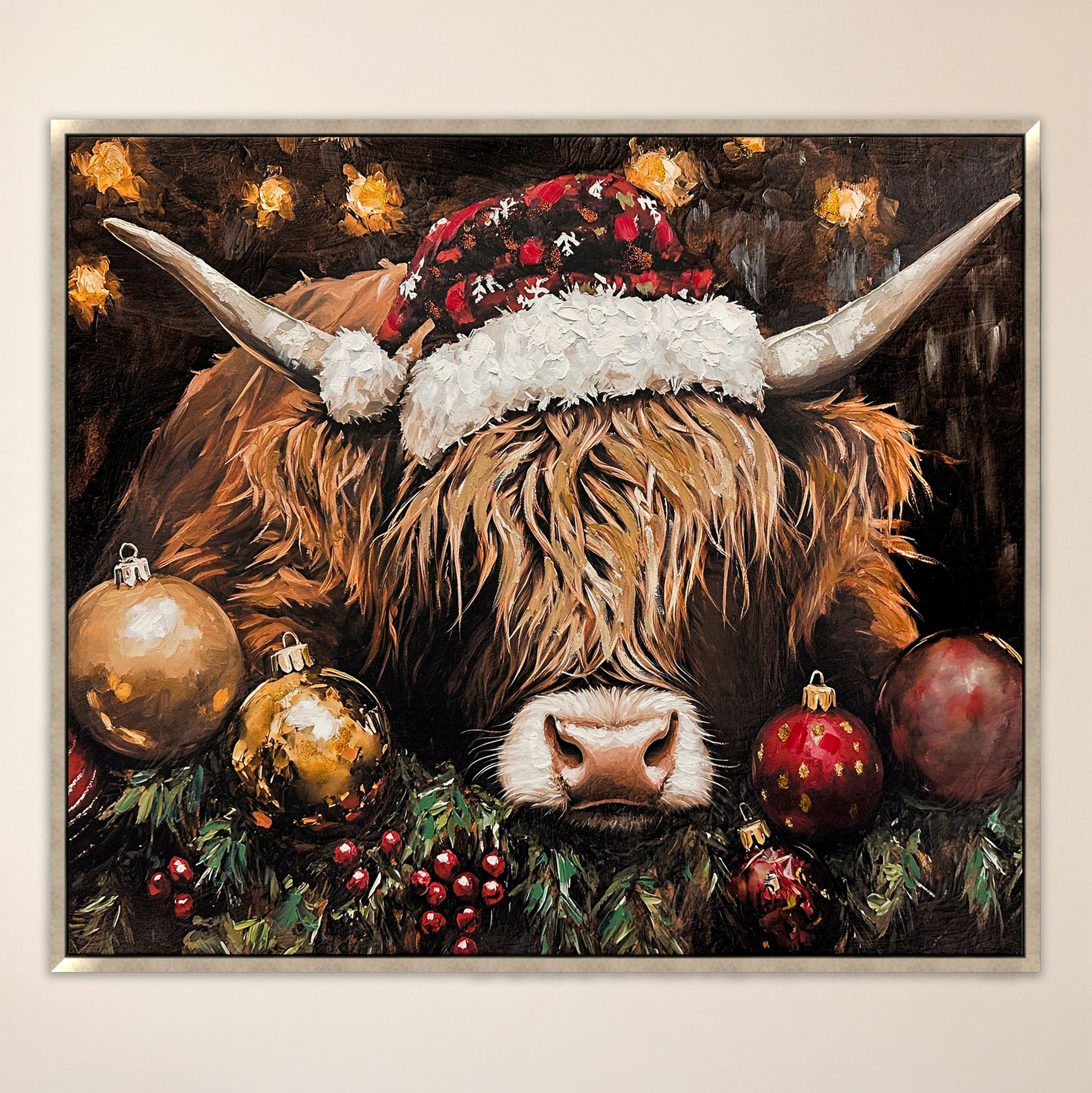 Festive Highland Spirit Framed Canvas Wall Art Multi Warm