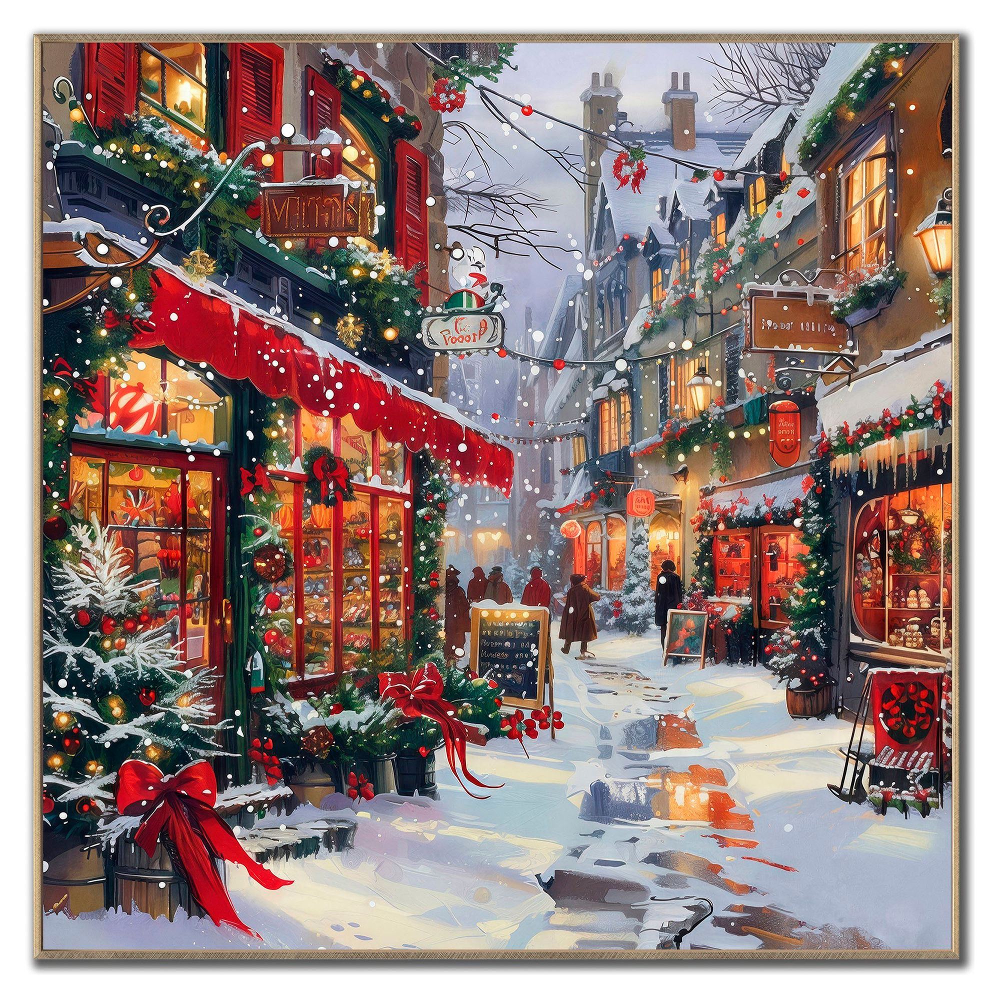 Christmas on Main Street II Framed Canvas Wall Art Multi Warm