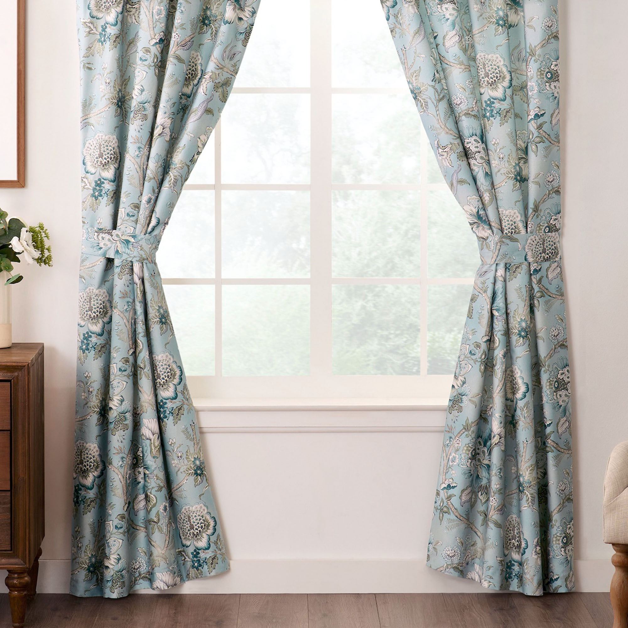 Josephine Wide Tailored Curtain Pair Blue 100 x 84