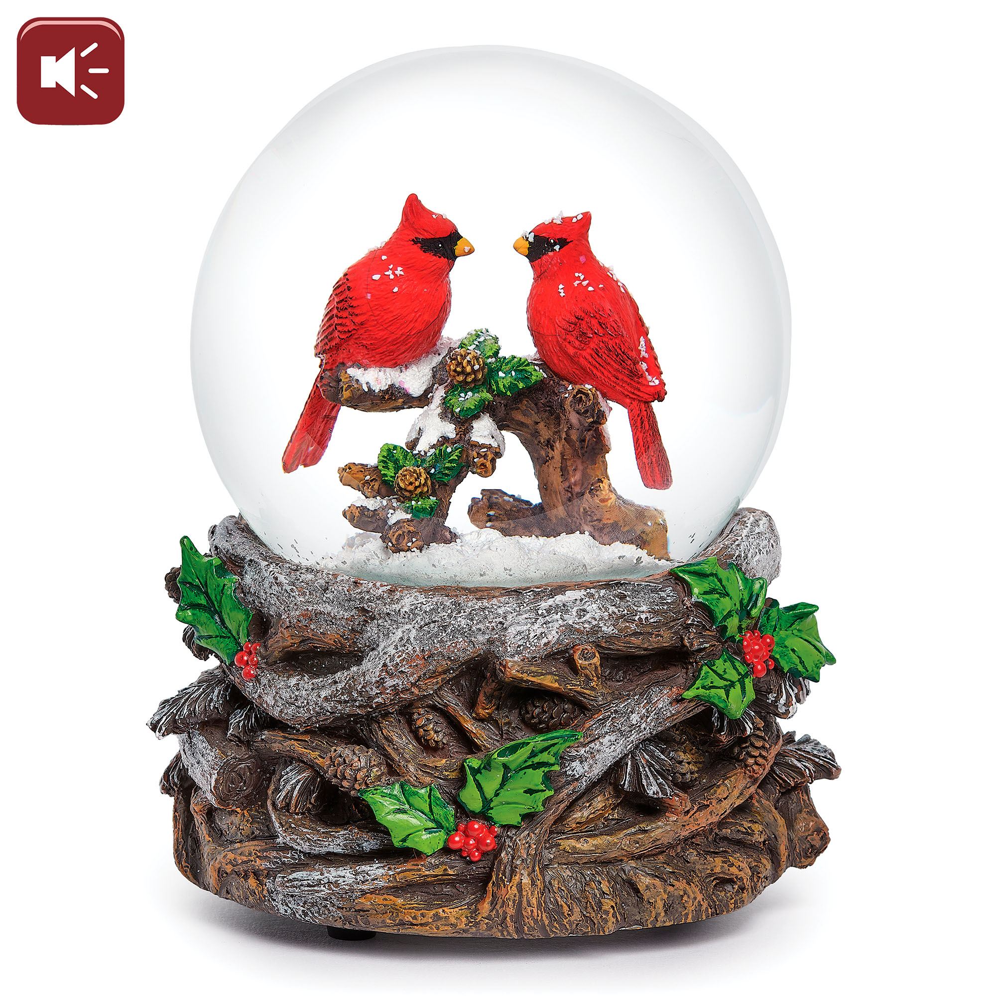 Cardinals on a Branch Glitterdome Red
