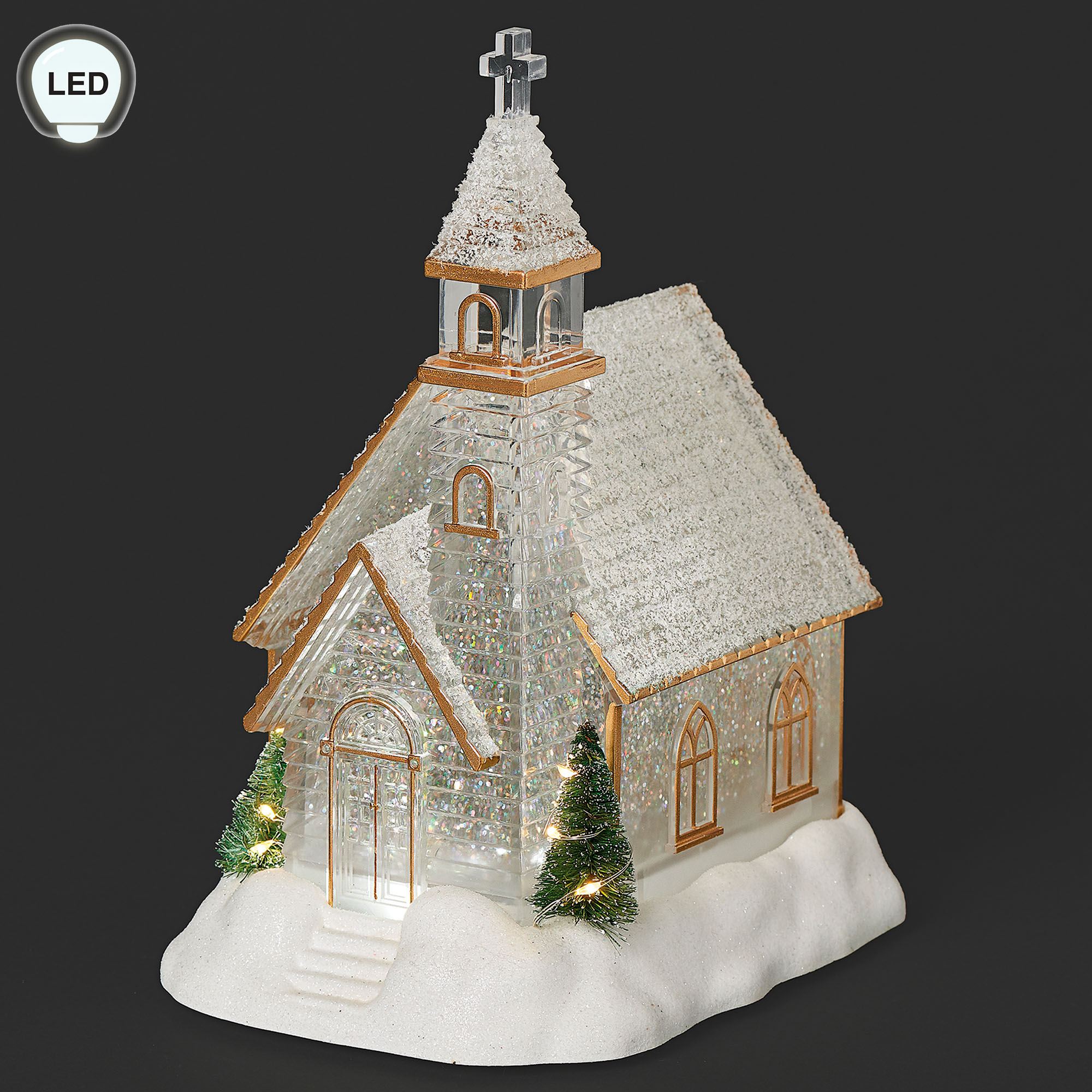 Holiday Lighted Swirl Church Table Accent Clear