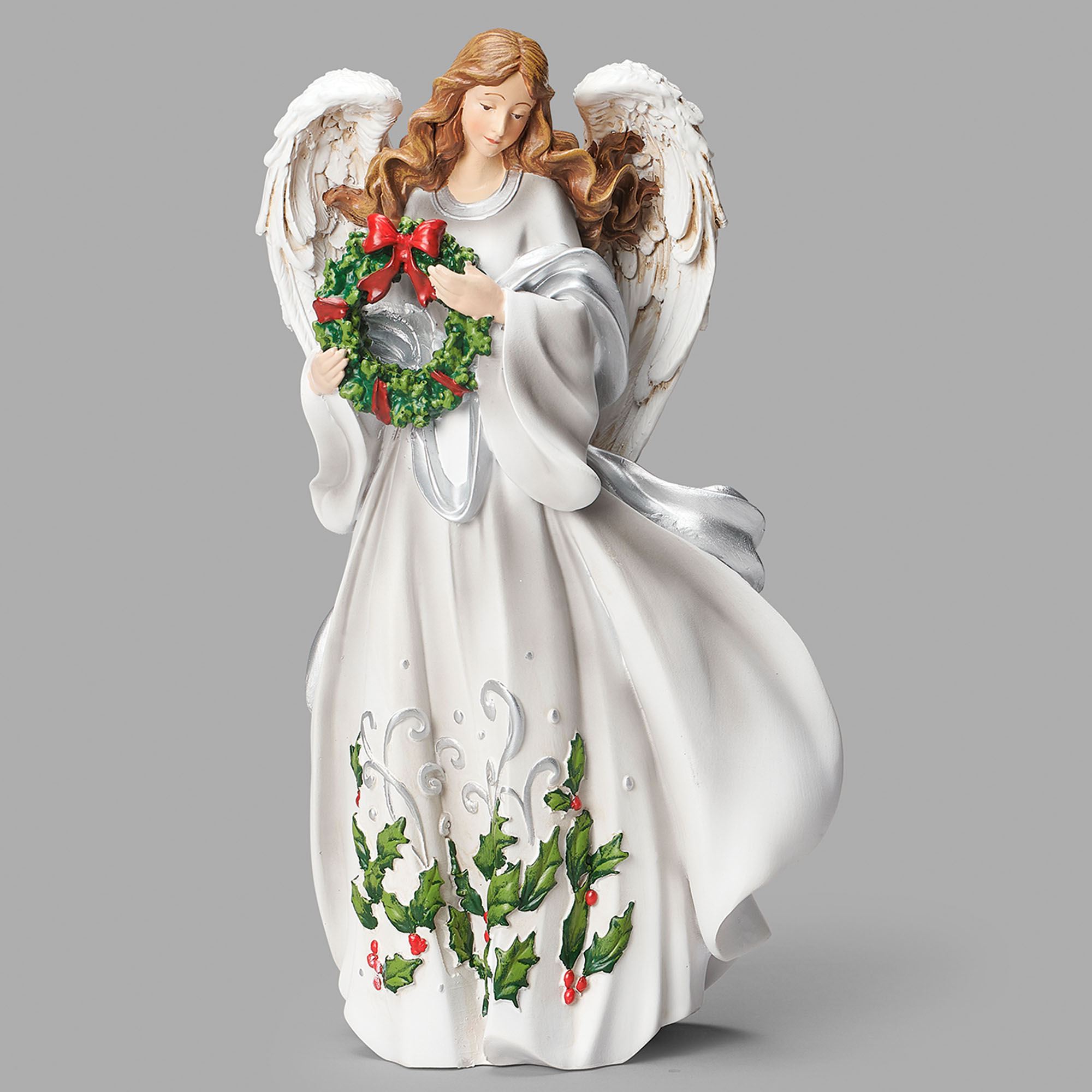 Angel with Wreath Table Sculpture White