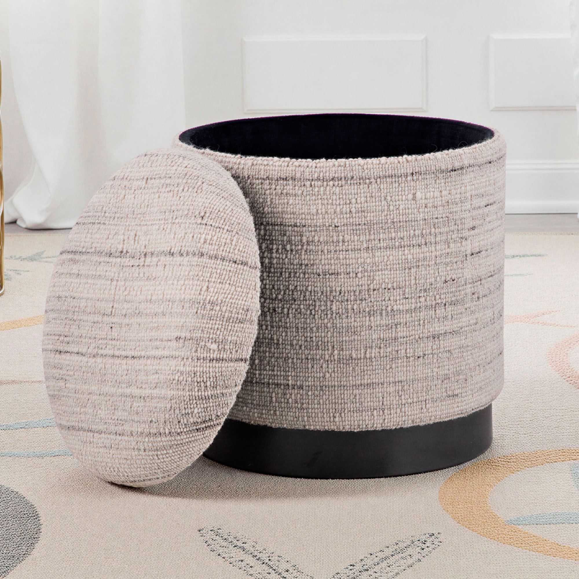 Handwoven Storage Ottoman Ivory/Gray