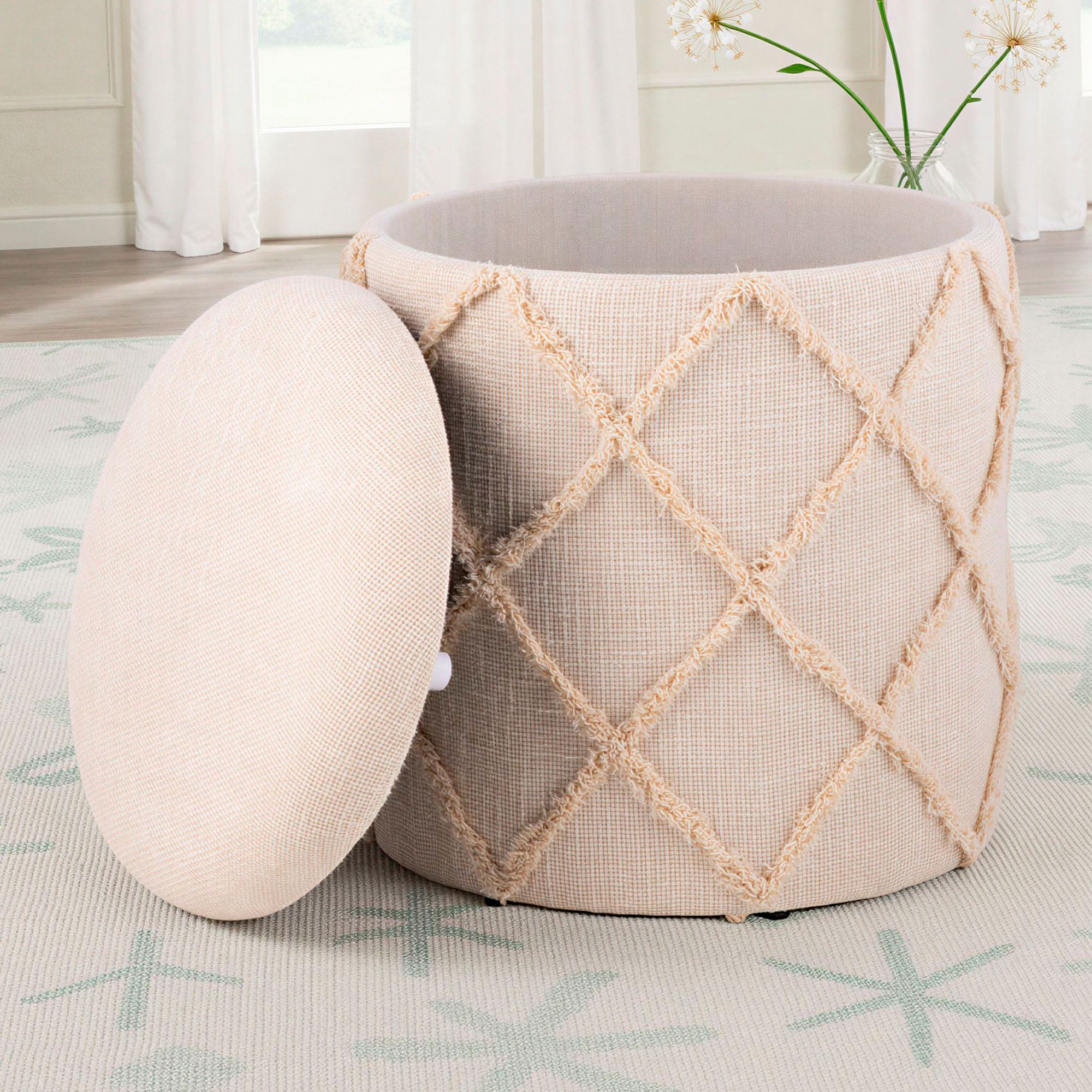 Eros Handwoven Storage Ottoman Ivory