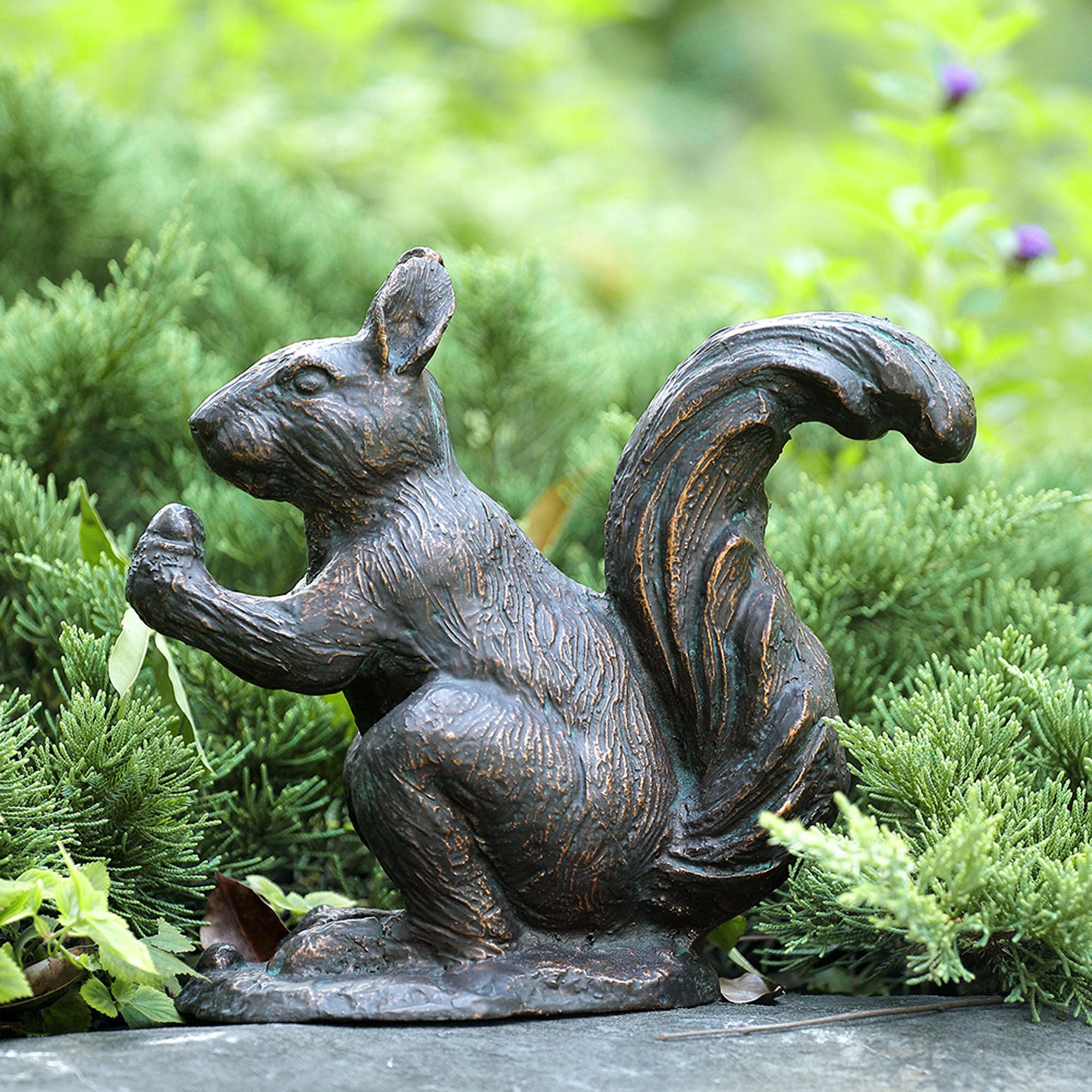 Squirrel with a Snack Sculpture Dark Bronze
