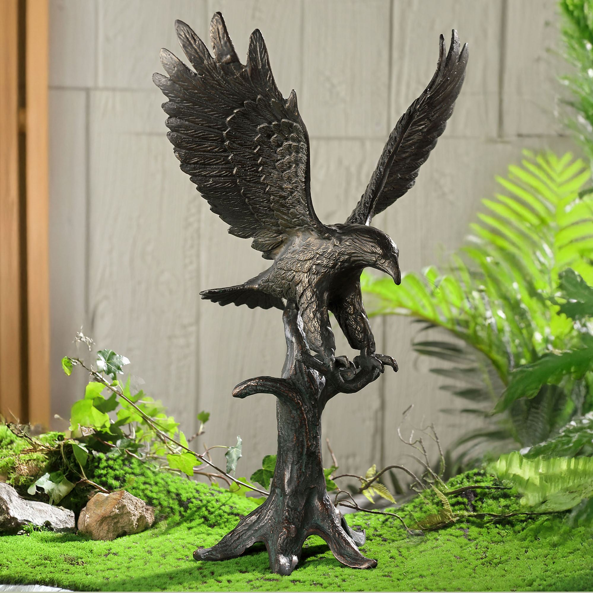 Perching Eagle Garden Sculpture Dark Bronze