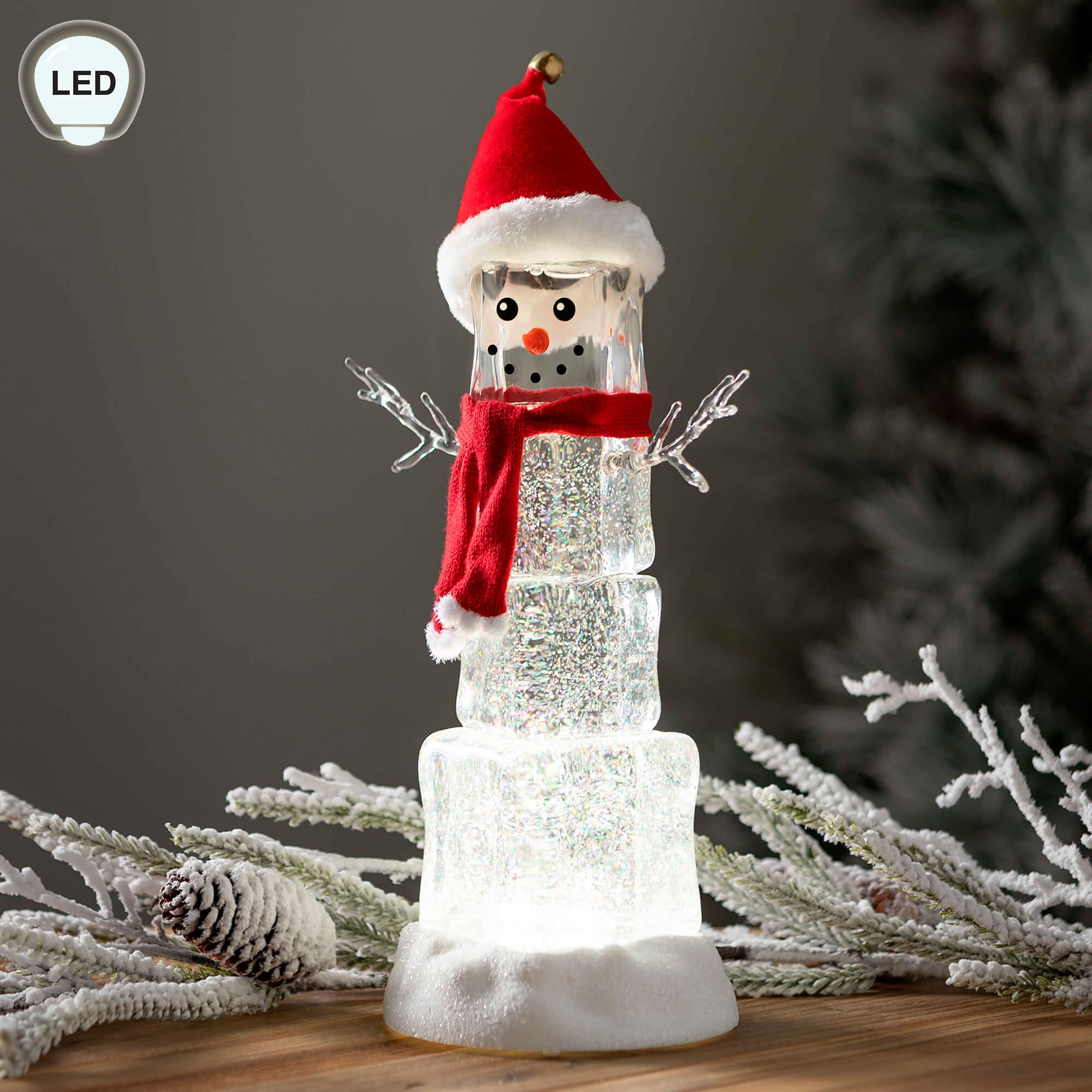 Ice Cube LED Swirl Snowman Clear