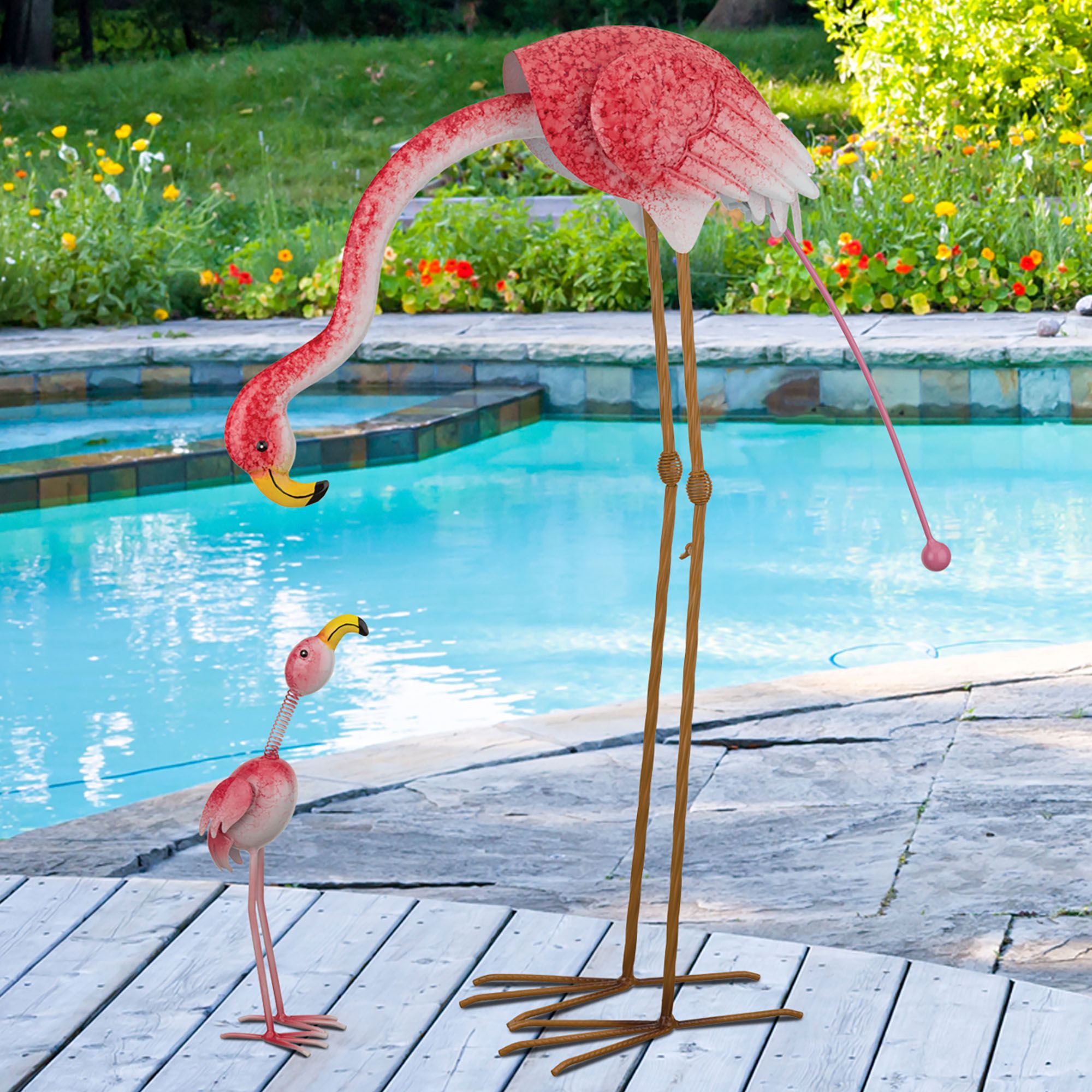 Mama and Baby Flamingo Sculptures Pink Set of Two