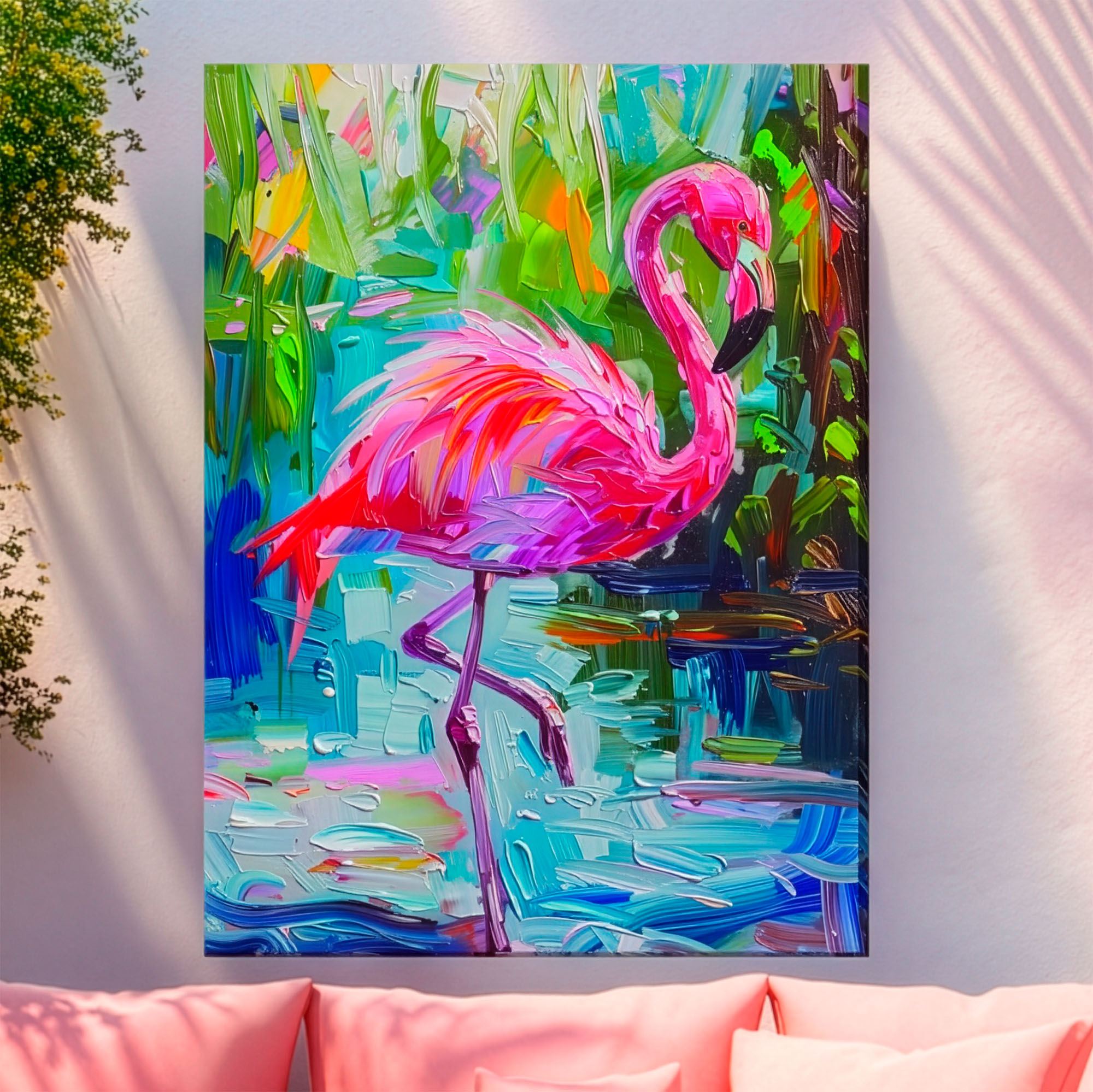 Pinky the Flamingo Canvas Wall Art Multi Bright