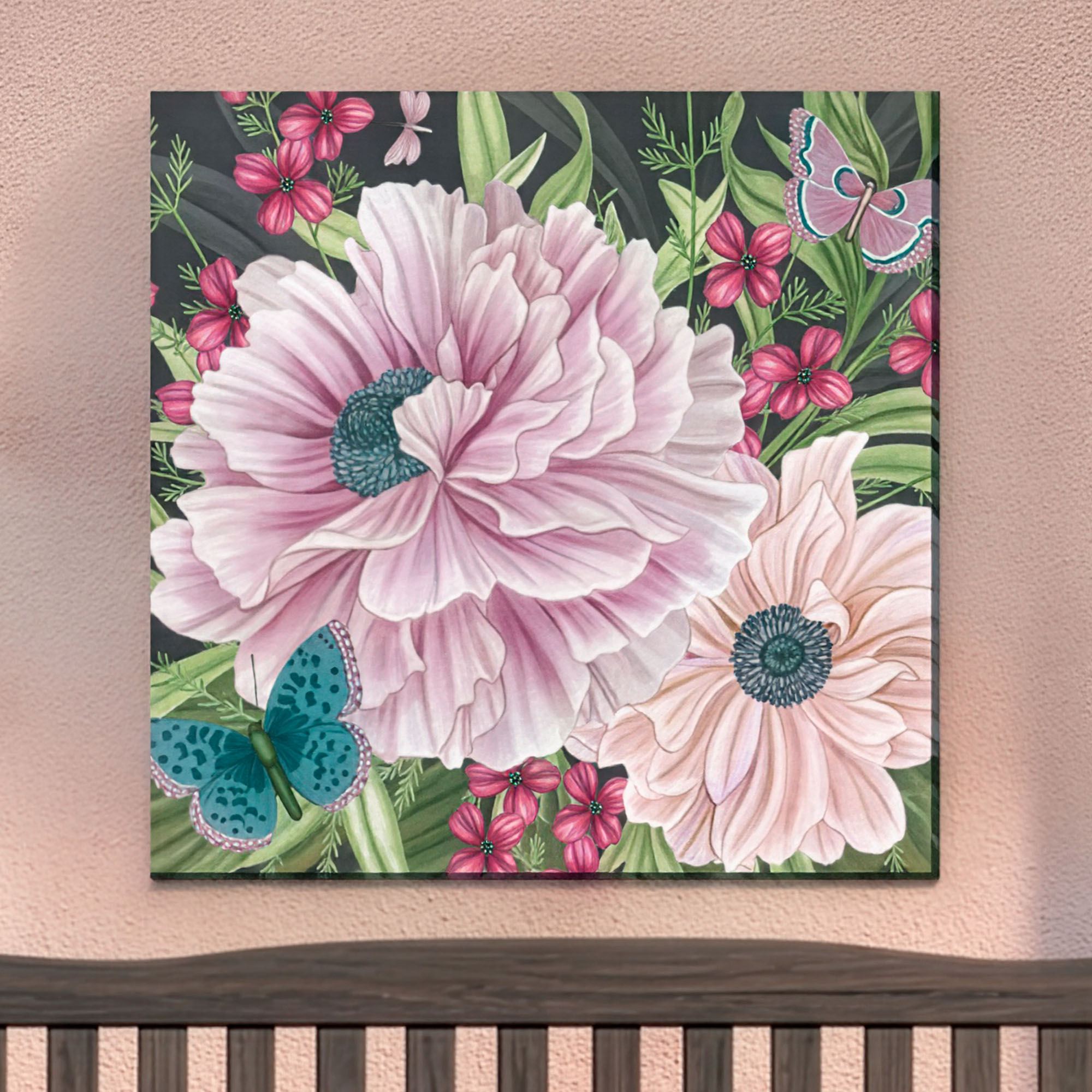 Delicate Ladies Floral Canvas Wall Art Multi Warm