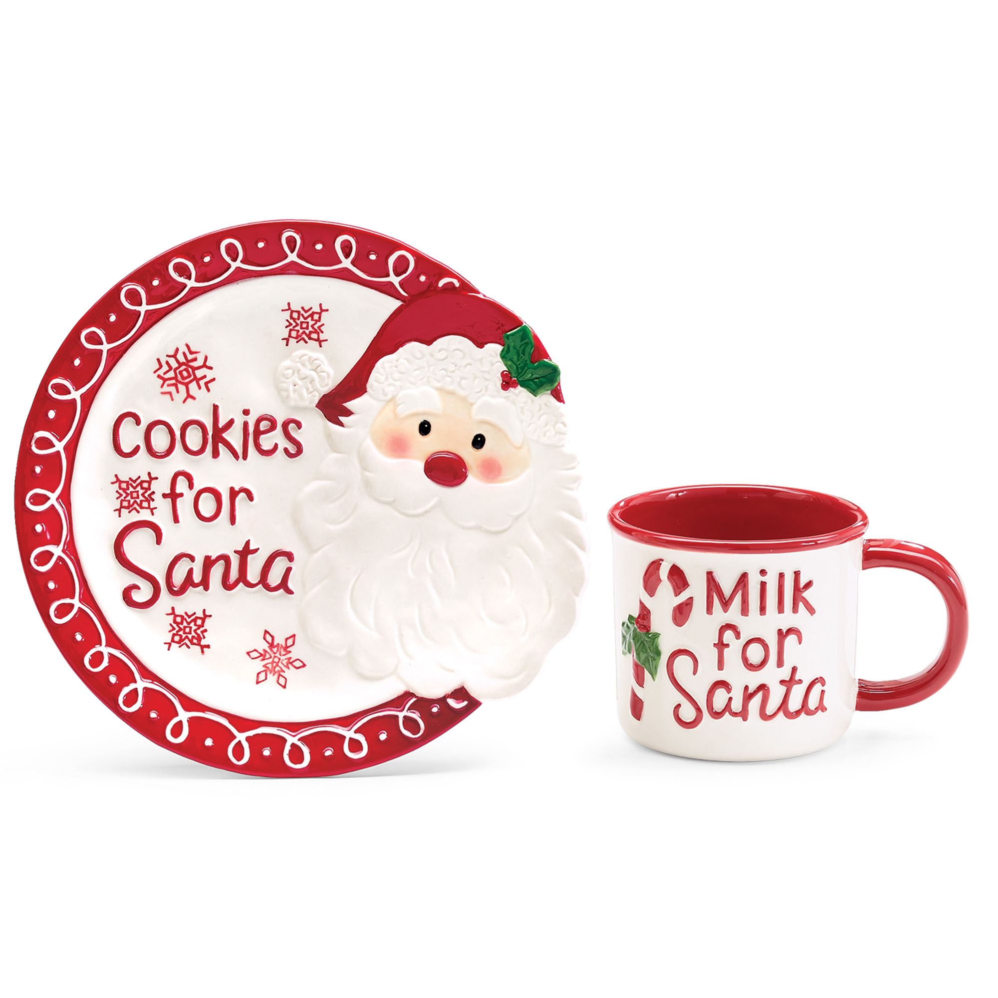 Milk and Cookies for Santa Mug and Plate Red Set of Two