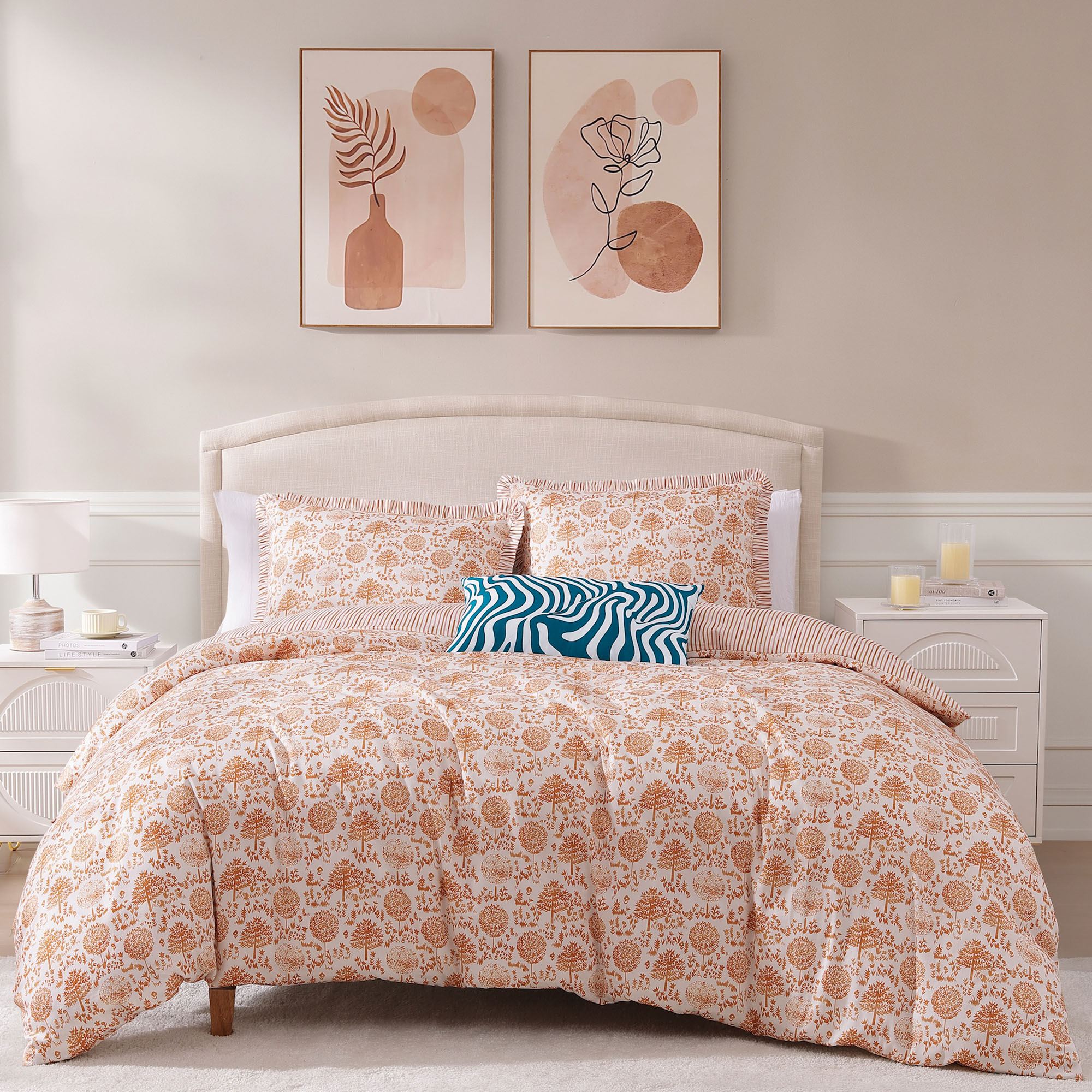 Clay Trees Comforter Bed Set Terra Cotta