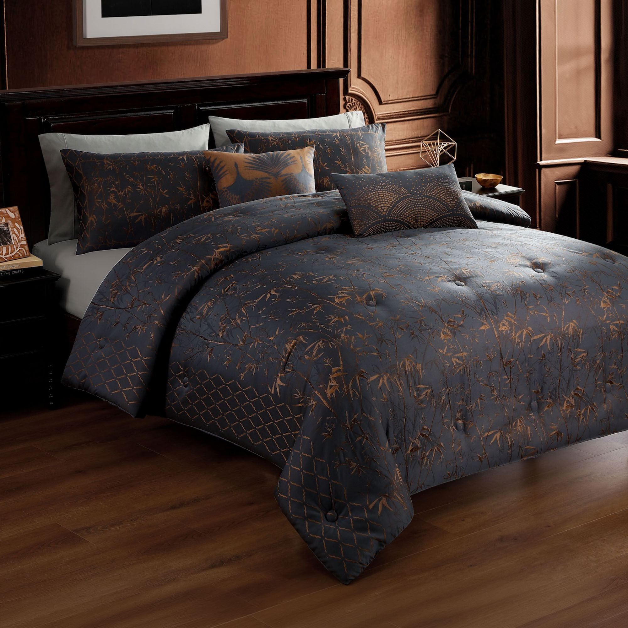 Bamboo Tree Comforter Bed Set Charcoal