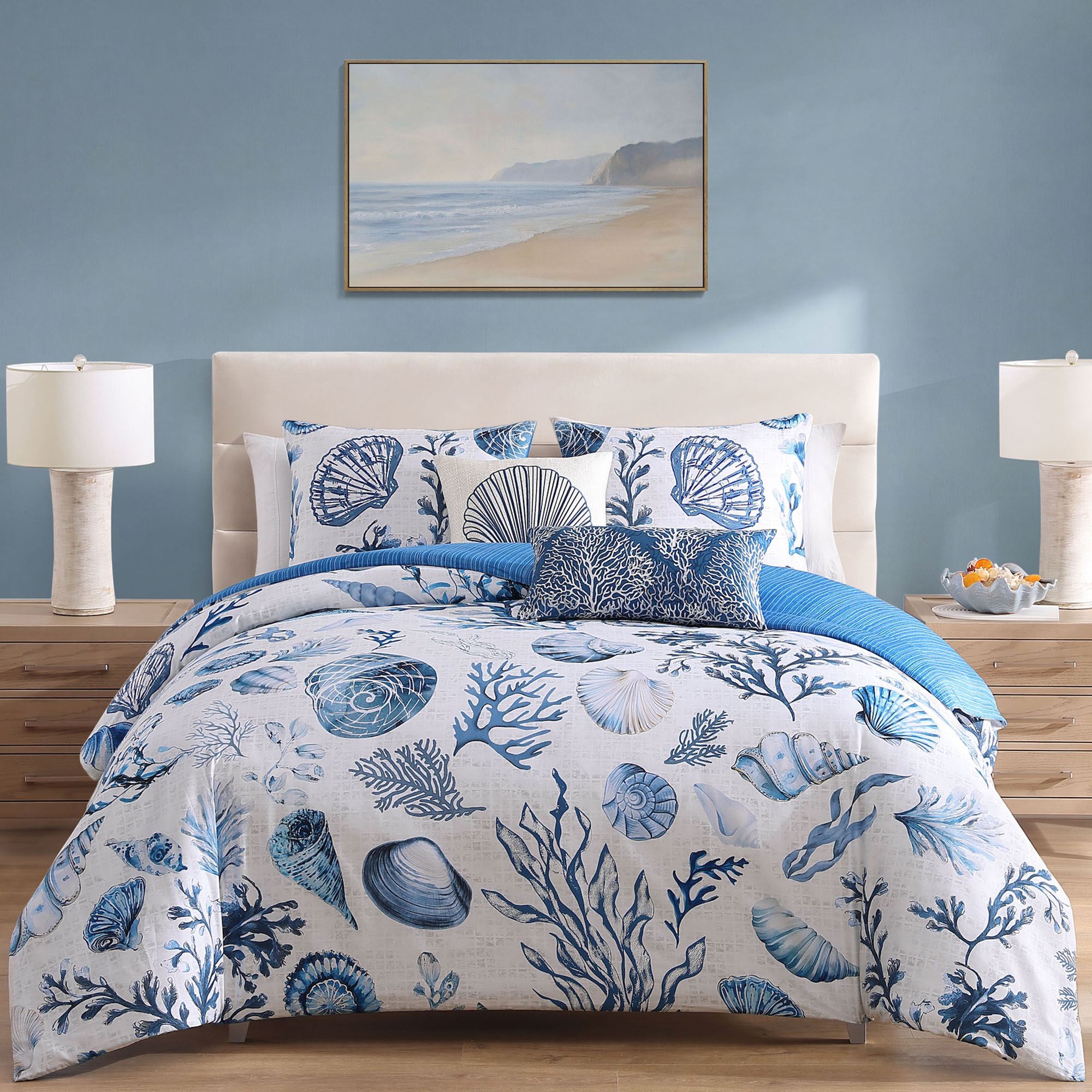 Shells and Seaplants Comforter Bed Set Blue