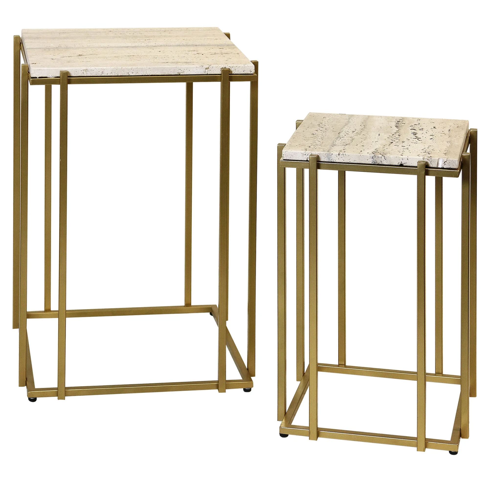 Veda Nested Square Side Tables Beige Set of Two