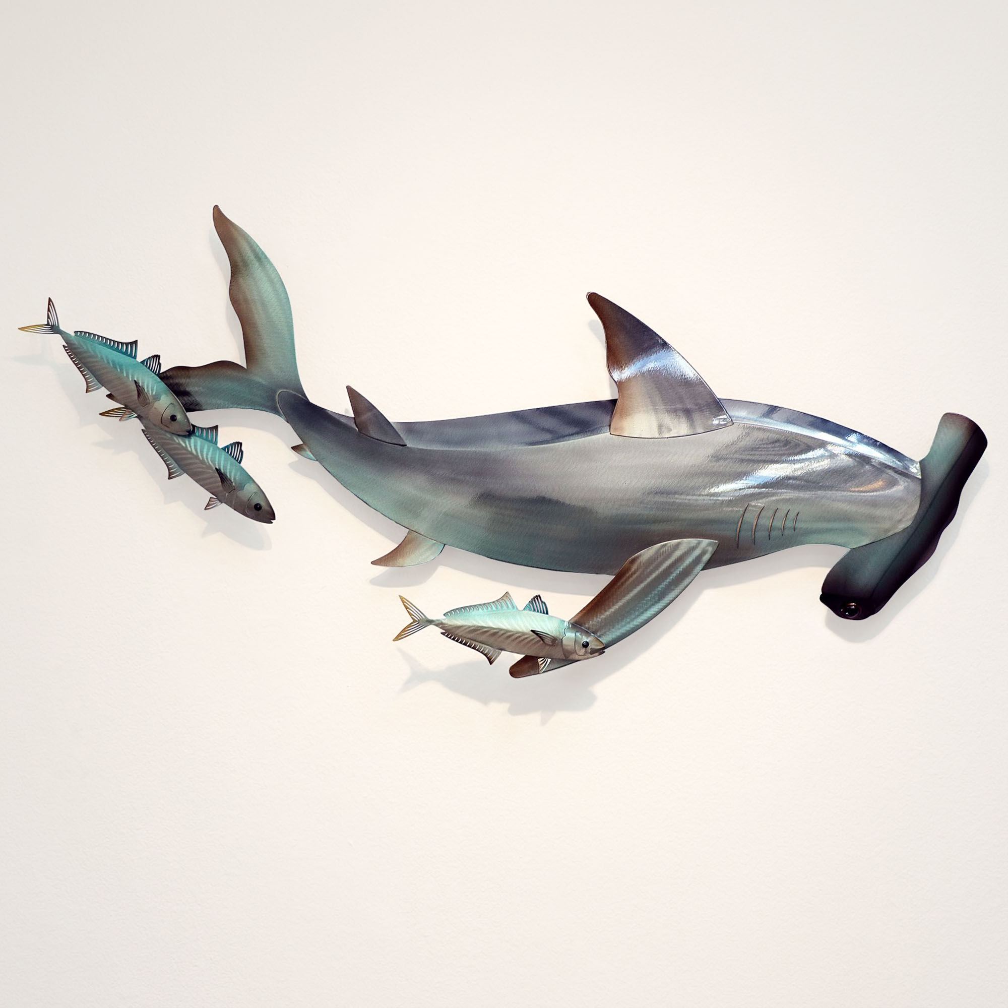 Hammerhead Shark with Fish Wall Art Multi Metallic