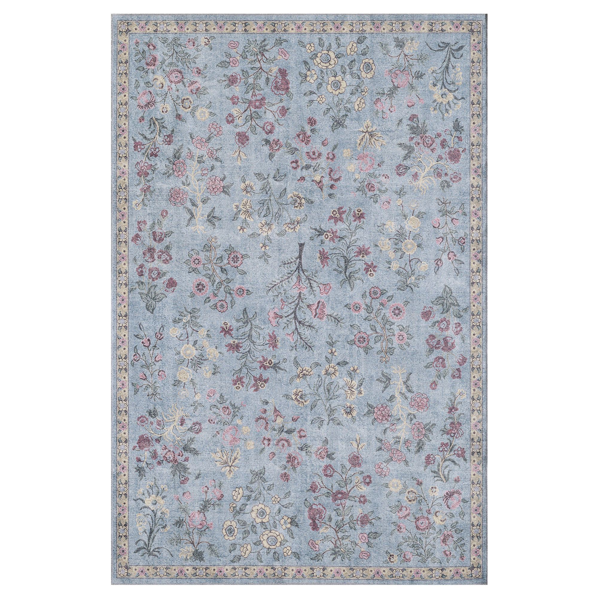 Bountiful Blooms Rectangle Rug Light Blue
