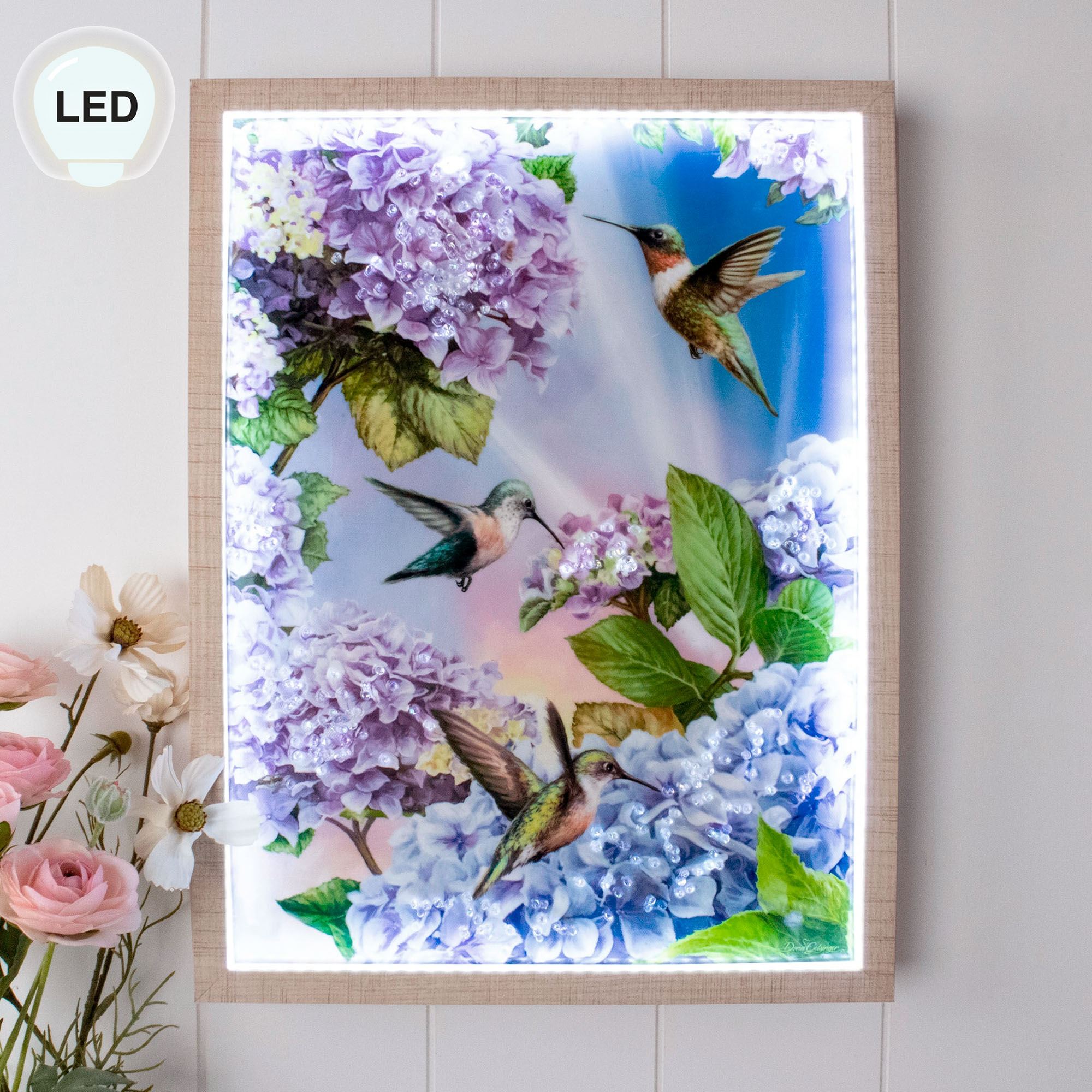 Hummingbirds Lighted Framed Wall Art Blue
