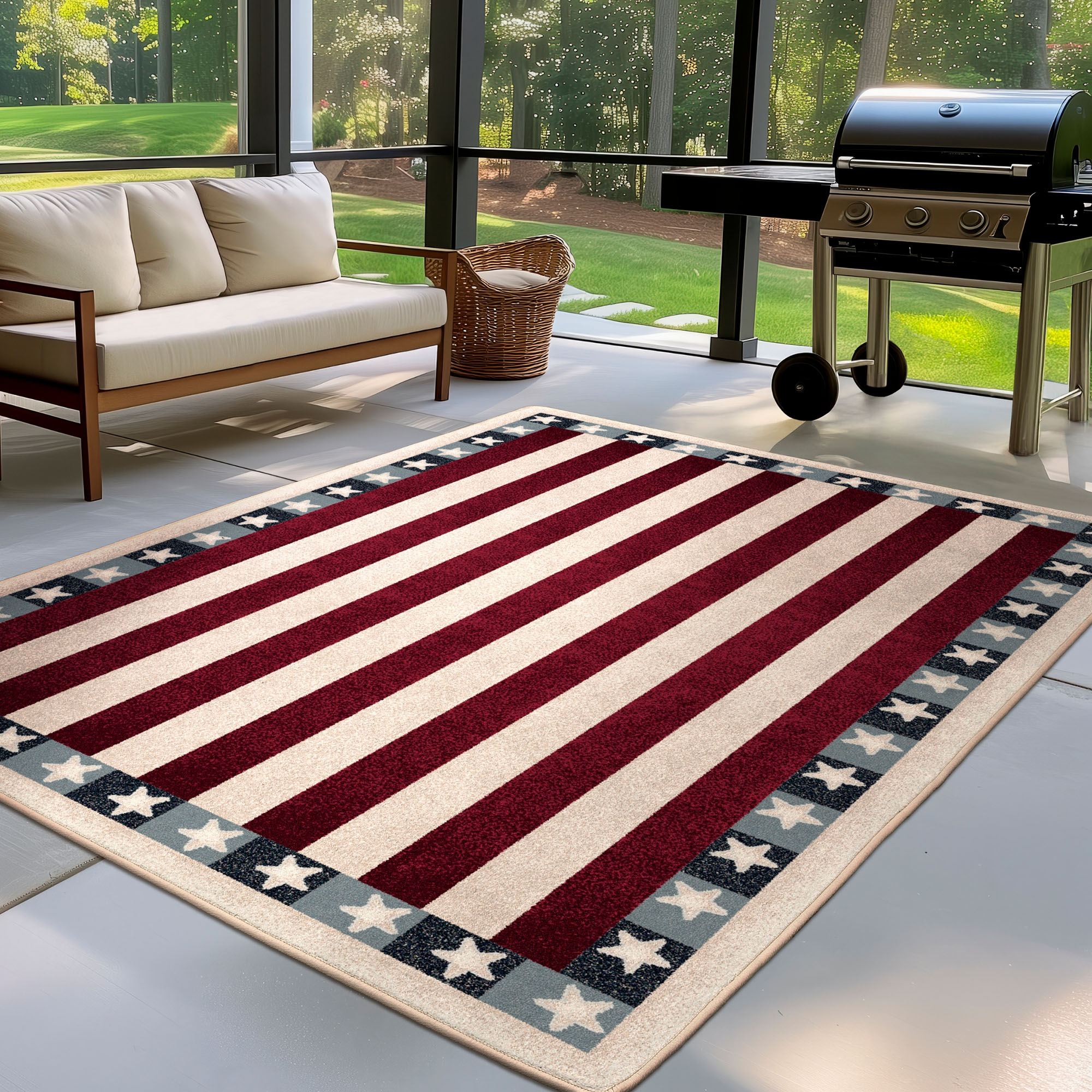 Stars and Stripes Rectangle Rug Red
