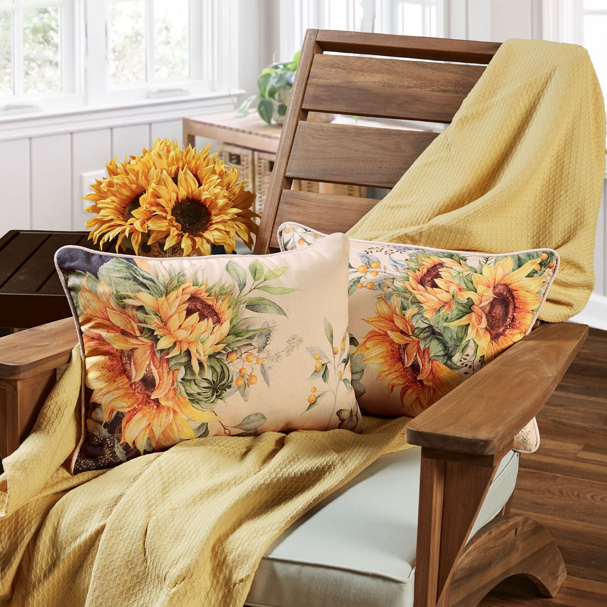 Sunflower Fields Reversible Decorative Pillow Yellow