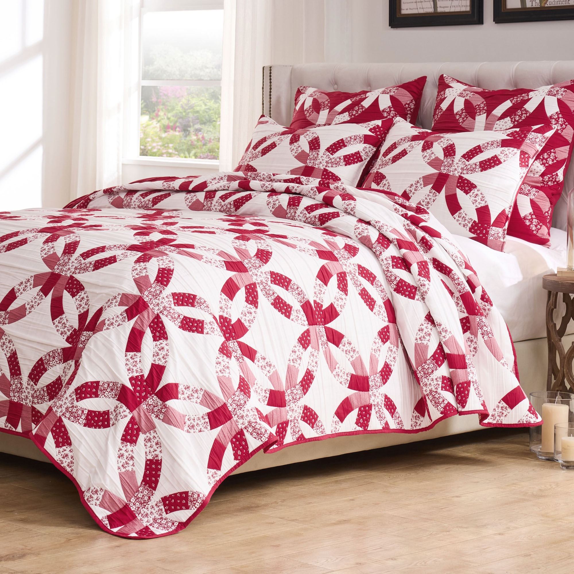 Floral Wedding Ring Mini Coverlet Set Red
