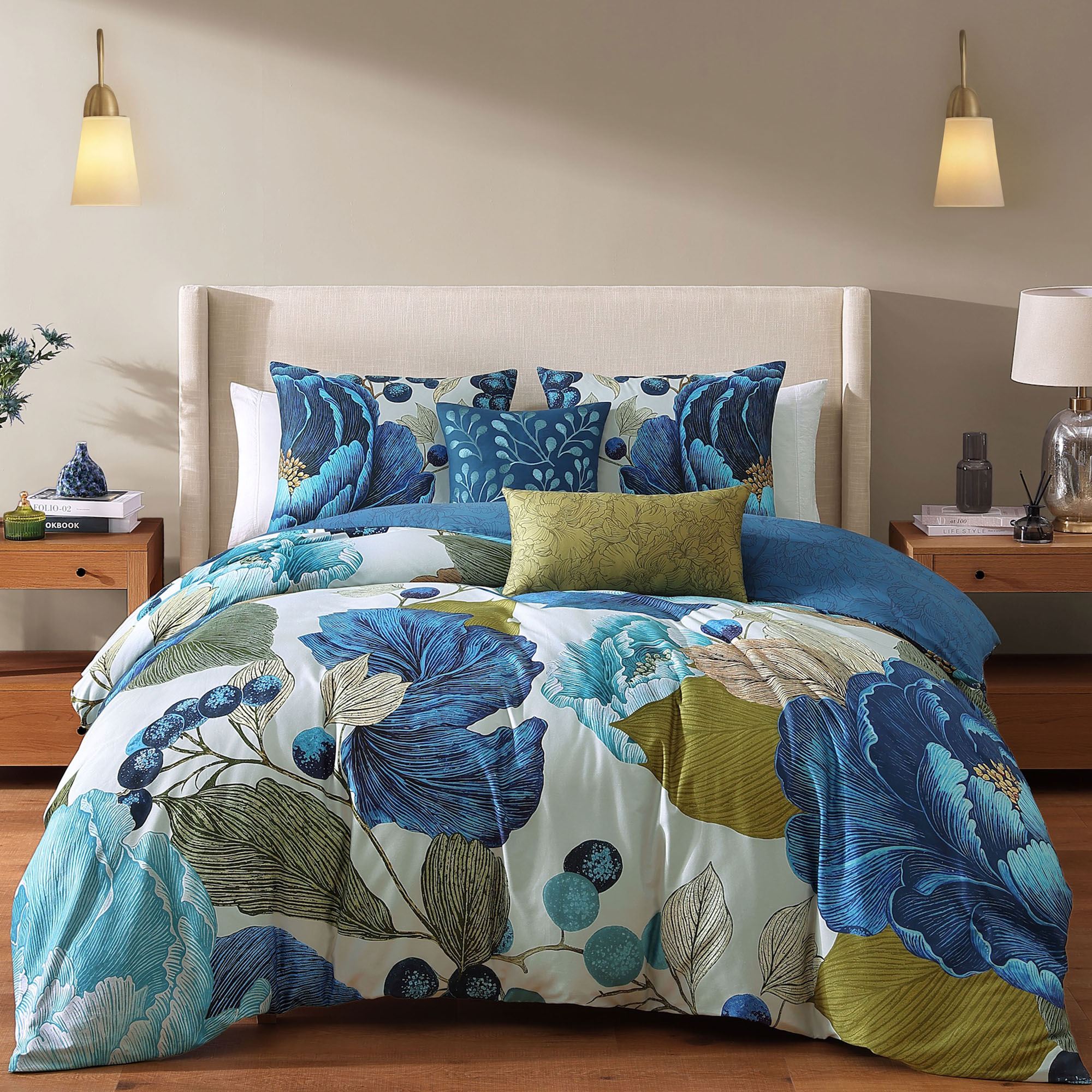 Floral Tapestry Comforter Bed Set Blue