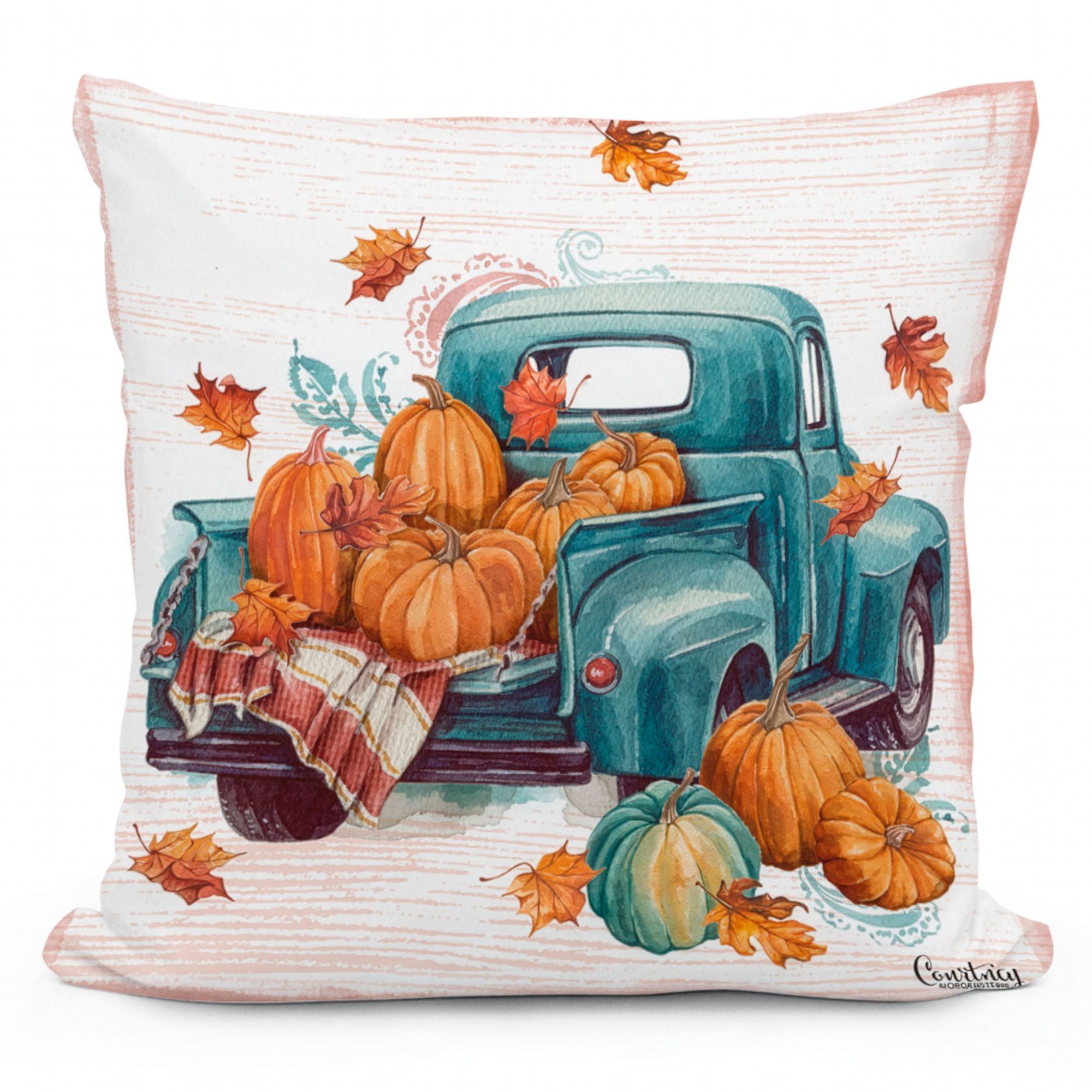 Truck with Pumpkins Accent Pillow Multi Earth