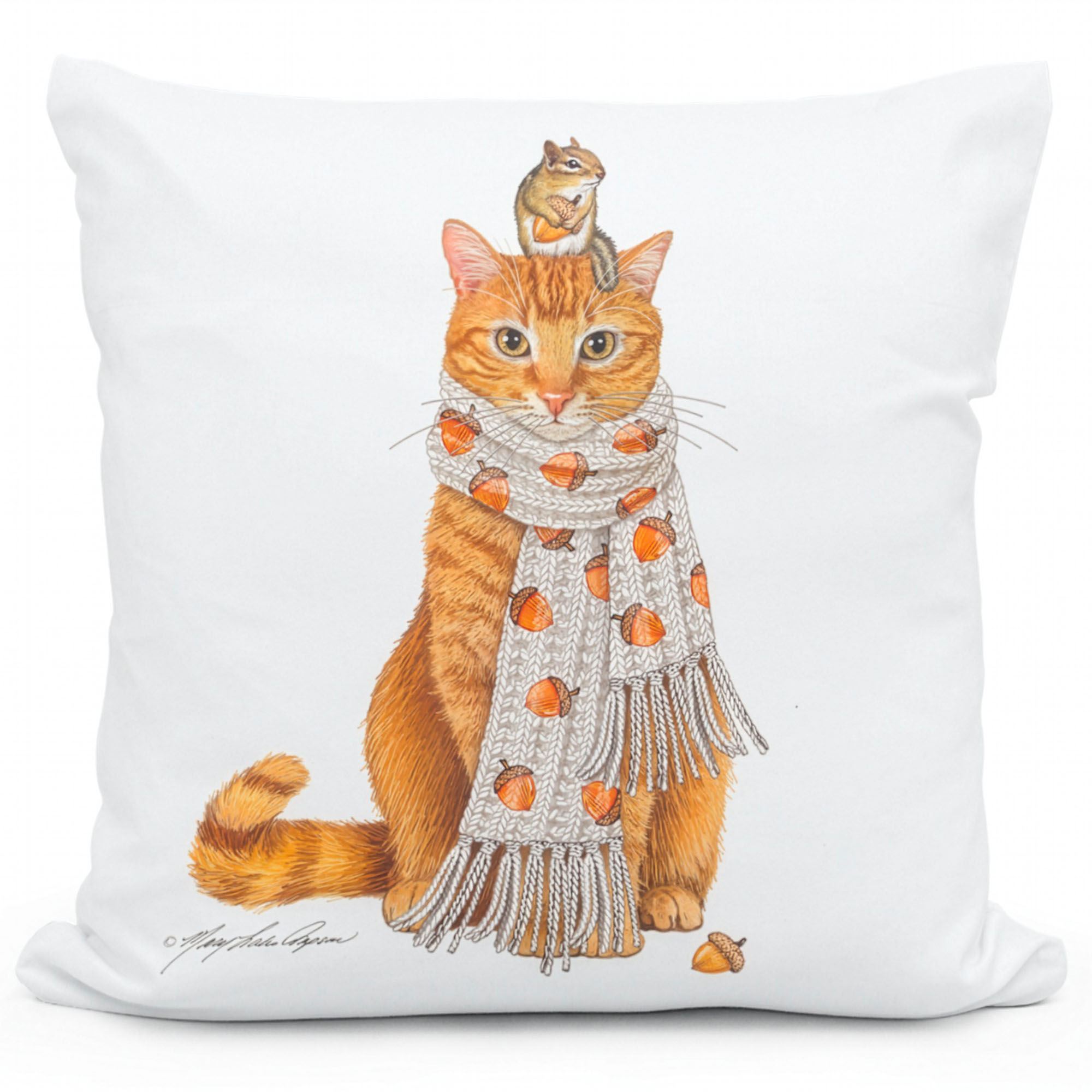 Cozy Autumn Orange Cat Accent Pillow Multi Earth