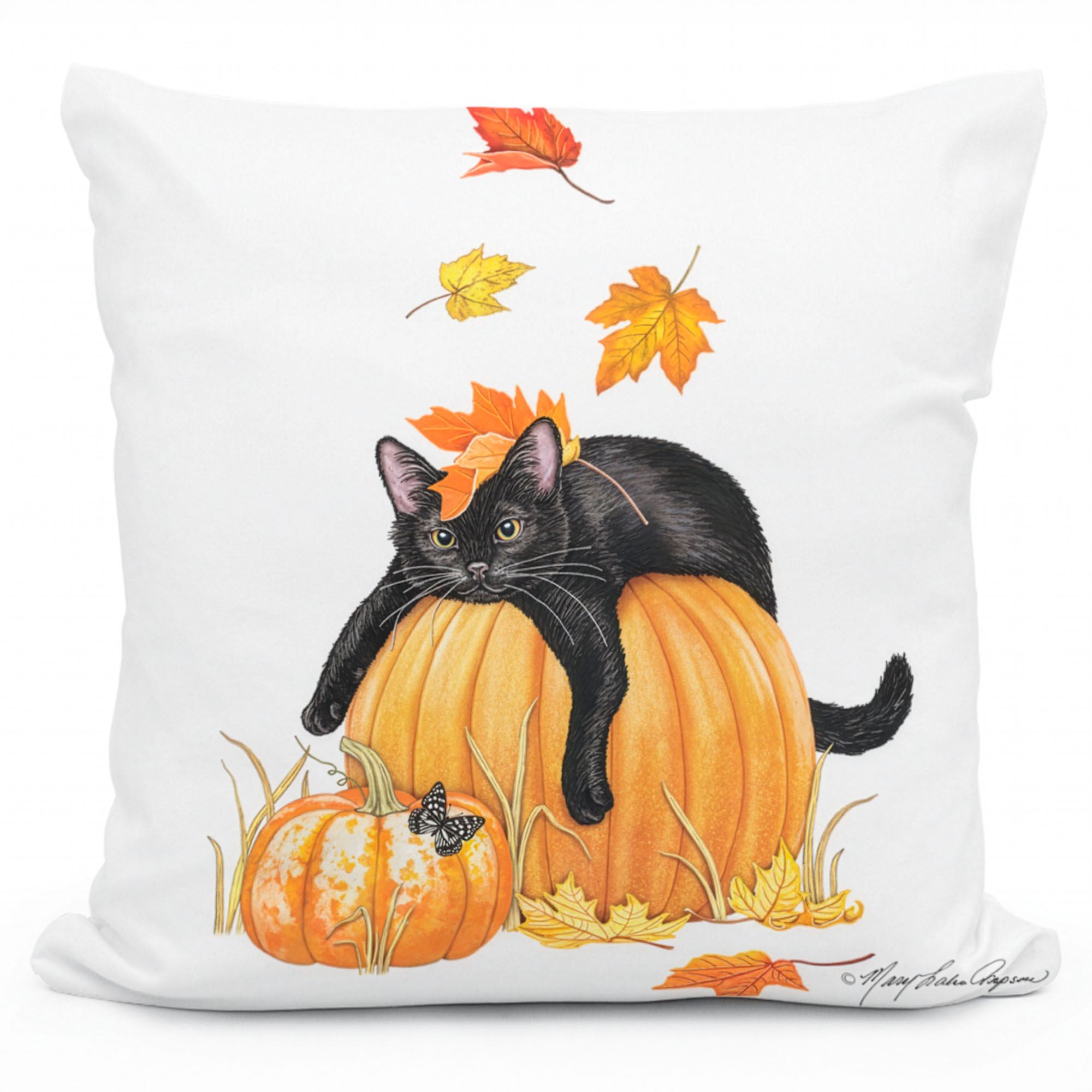 Cozy Autumn Black Cat Accent Pillow Multi Earth