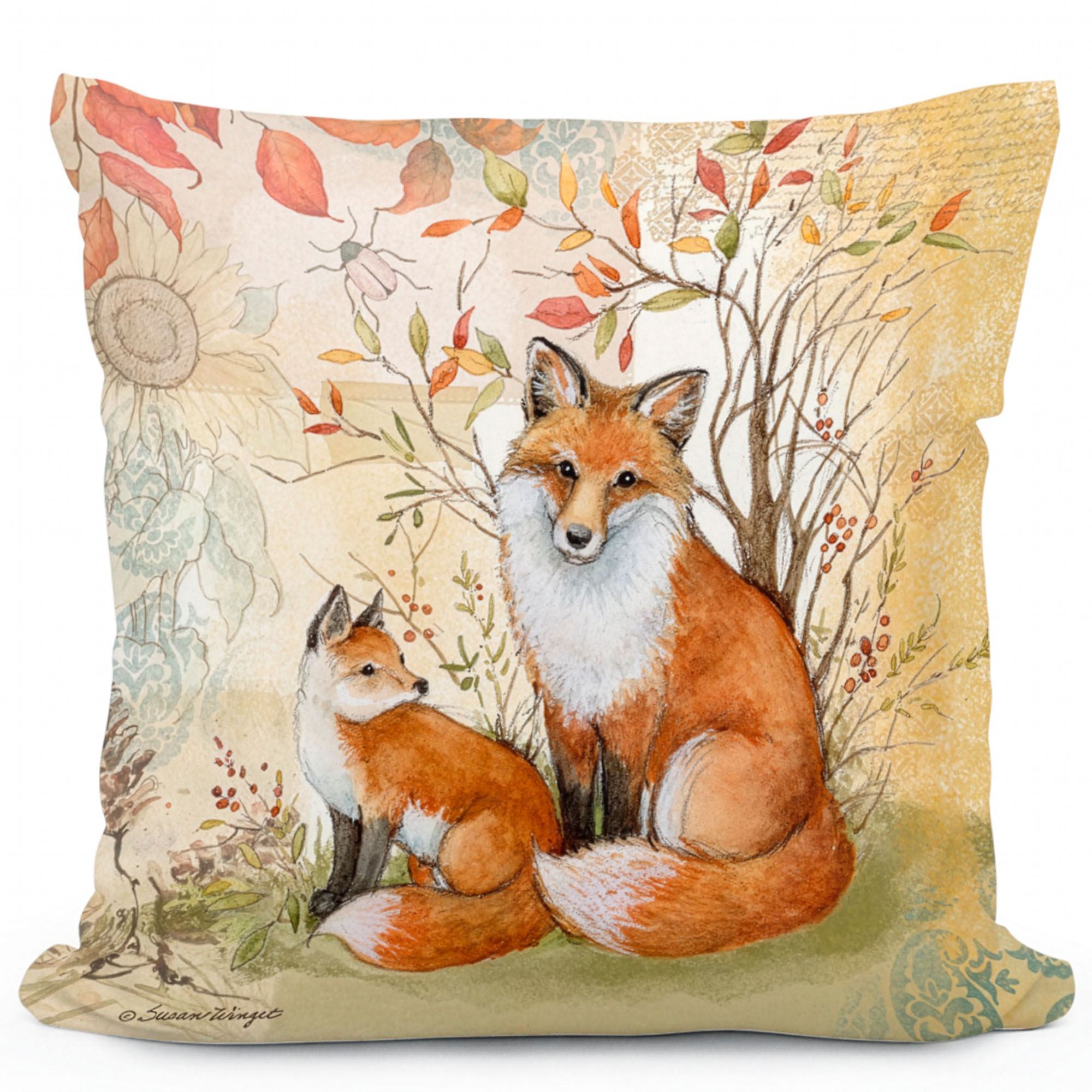 Mother Fox in Autumn Accent Pillow Multi Earth