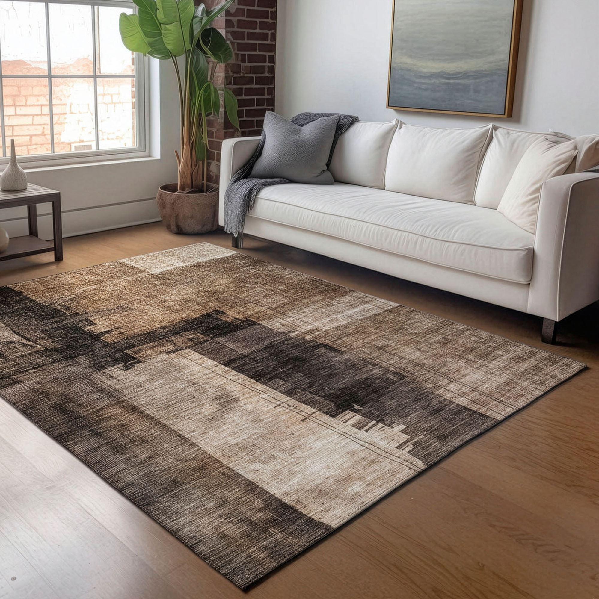 Tonal Terrain Rectangle Rug Brown