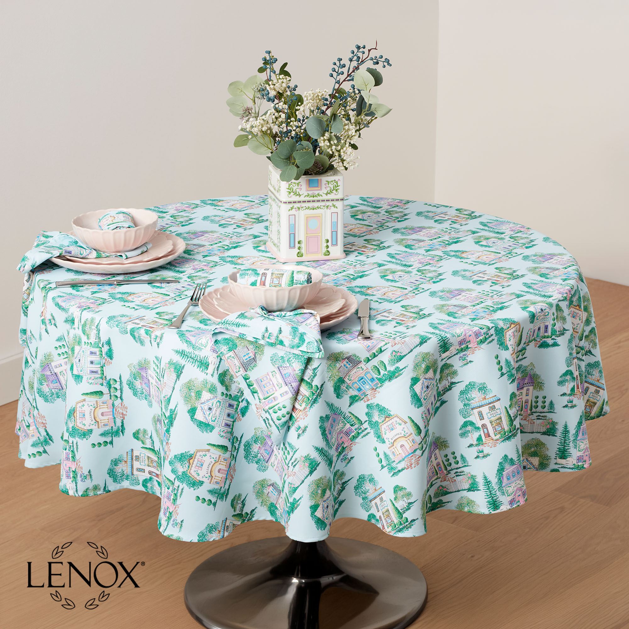 Spice Village Round Tablecloth Pastel Blue 70 Diameter