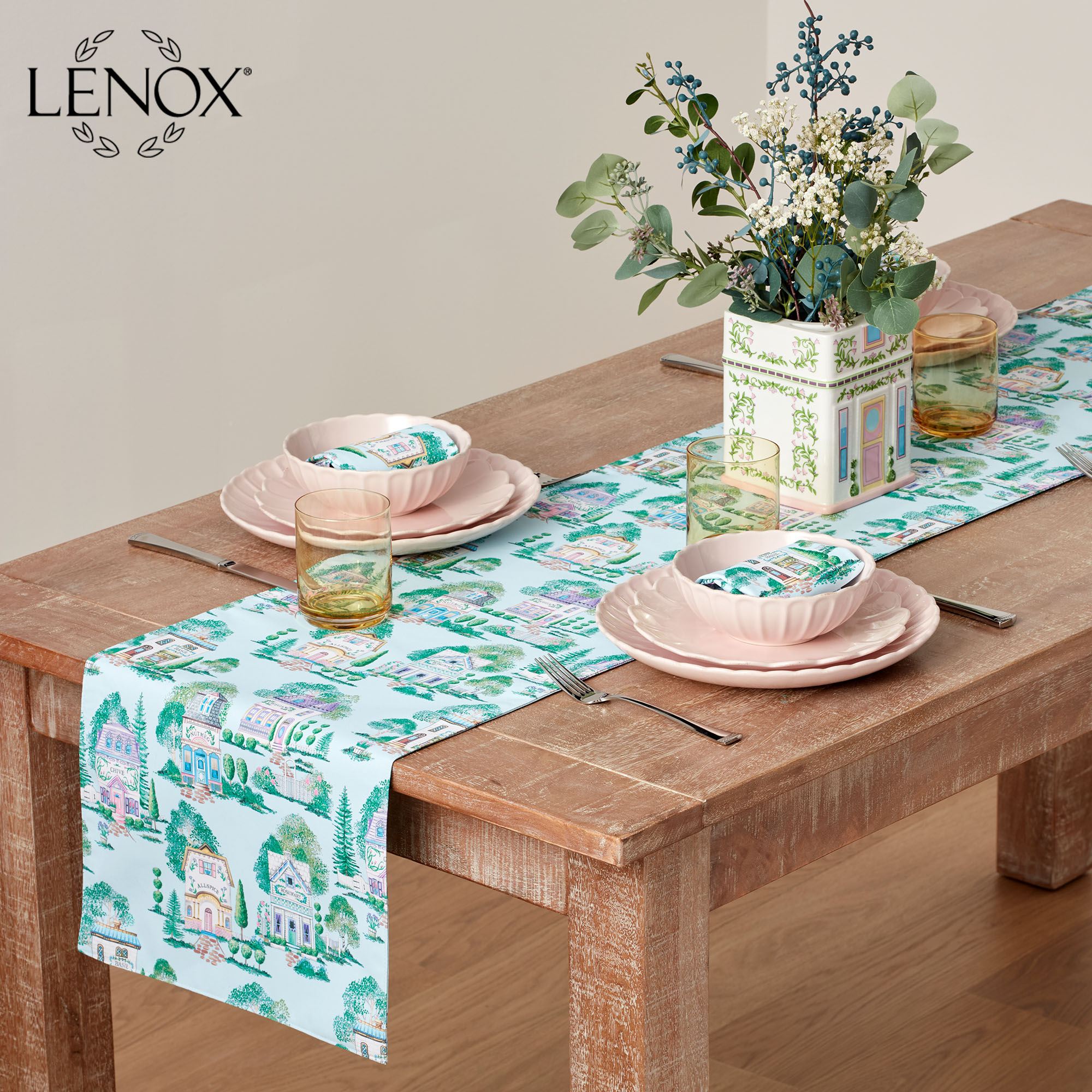 Spice Village Table Runner Pastel Blue 14 x 70