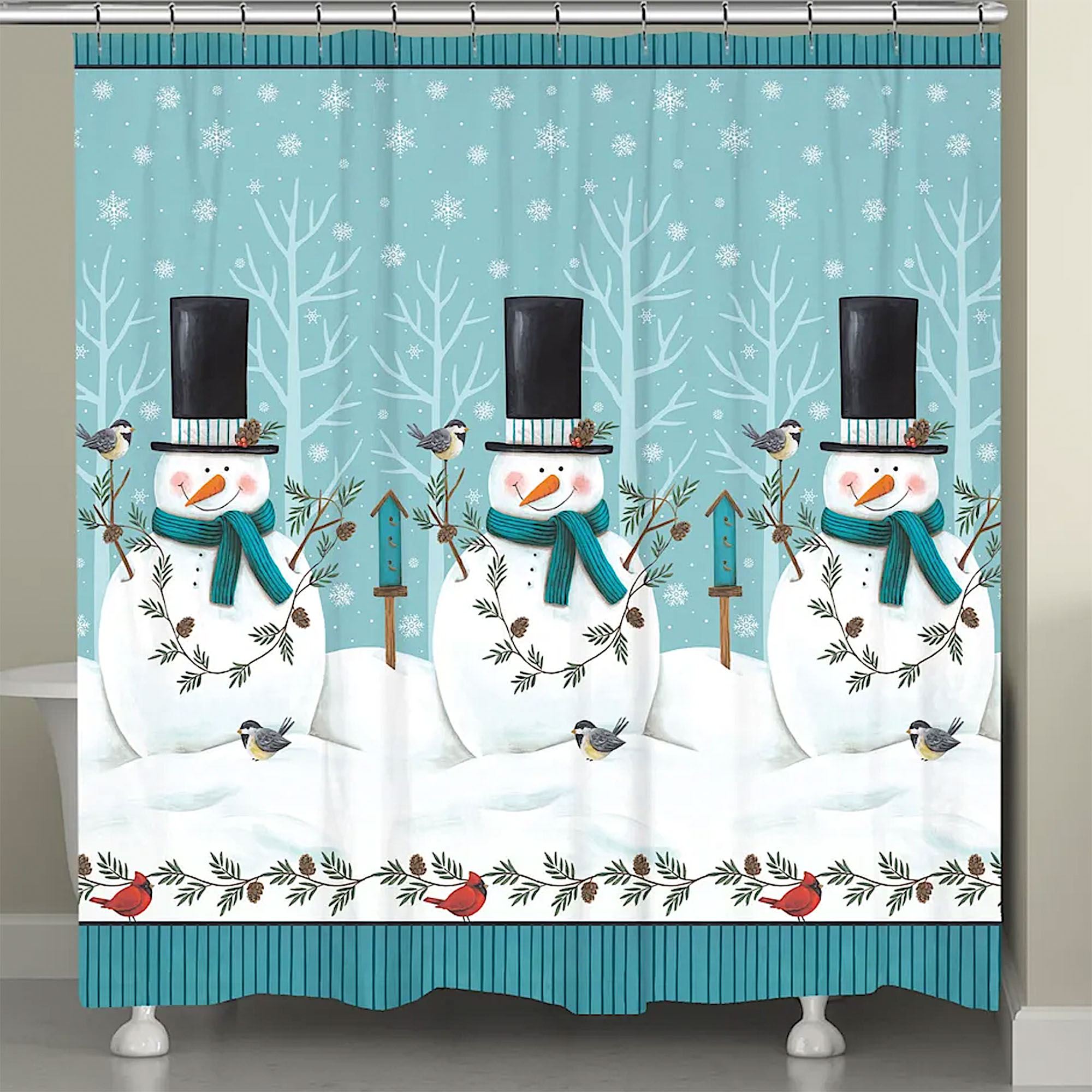 Friendly Snowmen Shower Curtain Aqua 71 x 74